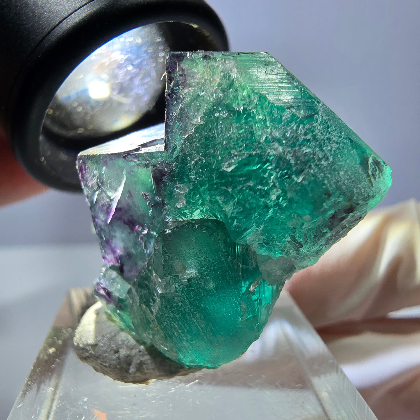 Spécimen de cube de fluorite fantôme, parqueté vert violet Okorusu, Namibie 32 x 30 x 20 mm