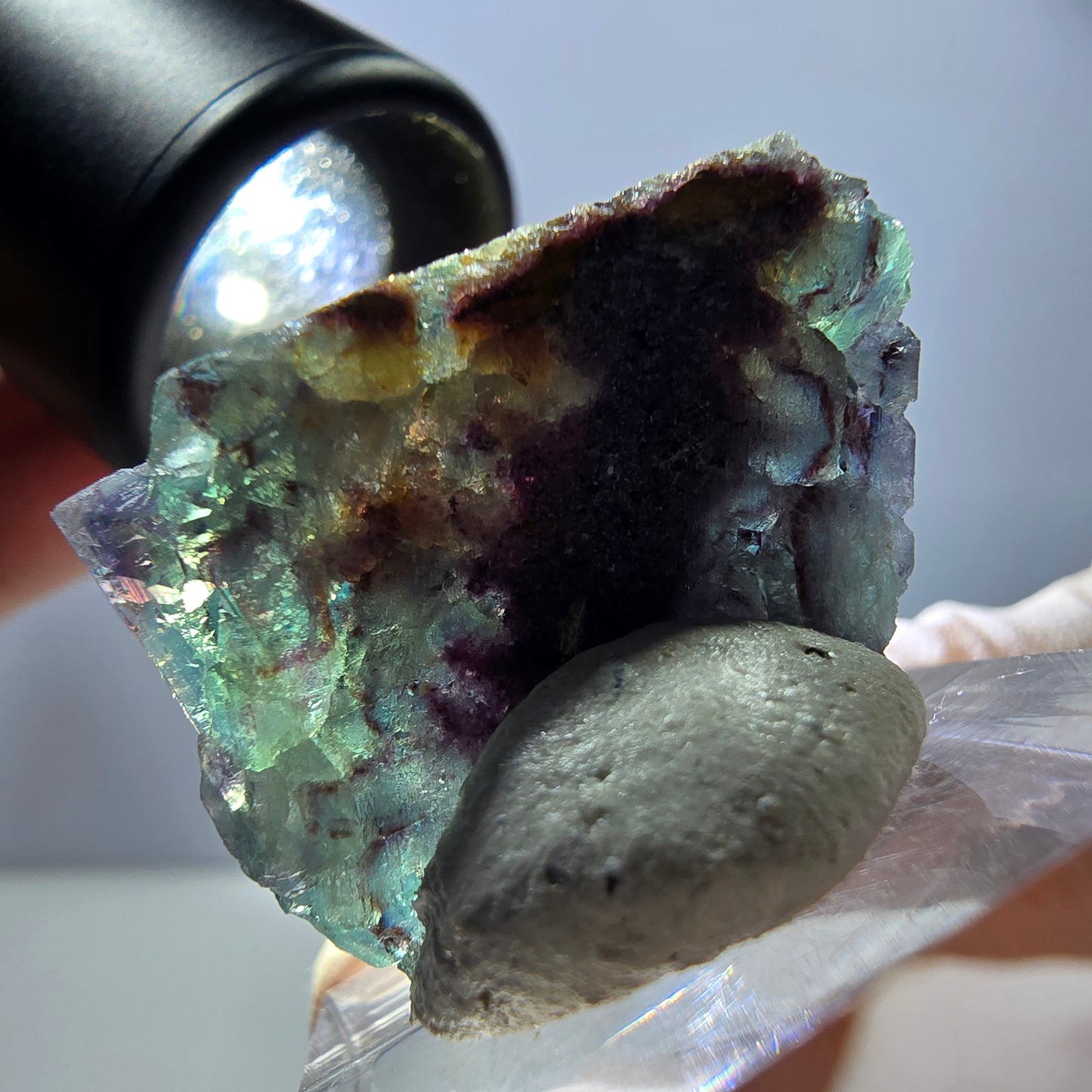 Spécimen de cube de fluorite fantôme, parqueté vert violet Okorusu, Namibie 29*21*12 mm