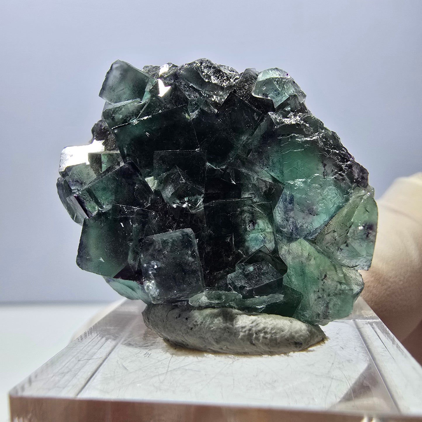 Spécimen de cube de fluorite fantôme, parqueté vert violet Okorusu, Namibie 35*27*13 mm