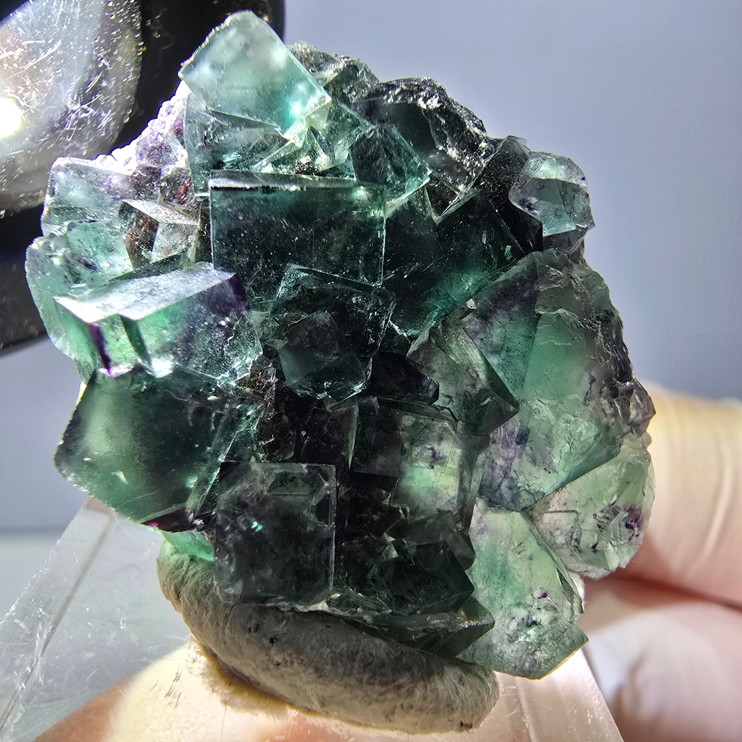 Spécimen de cube de fluorite fantôme, parqueté vert violet Okorusu, Namibie 35*27*13 mm
