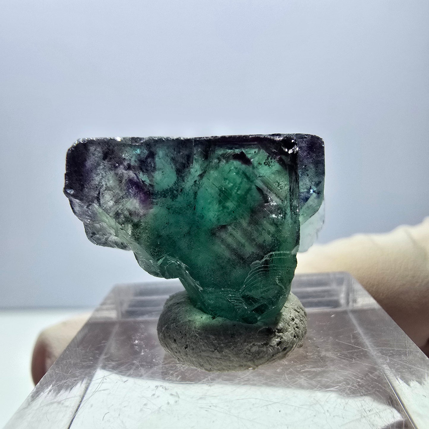 Spécimen de cube de fluorite fantôme, parqueté vert violet Okorusu, Namibie 25*18*14 mm