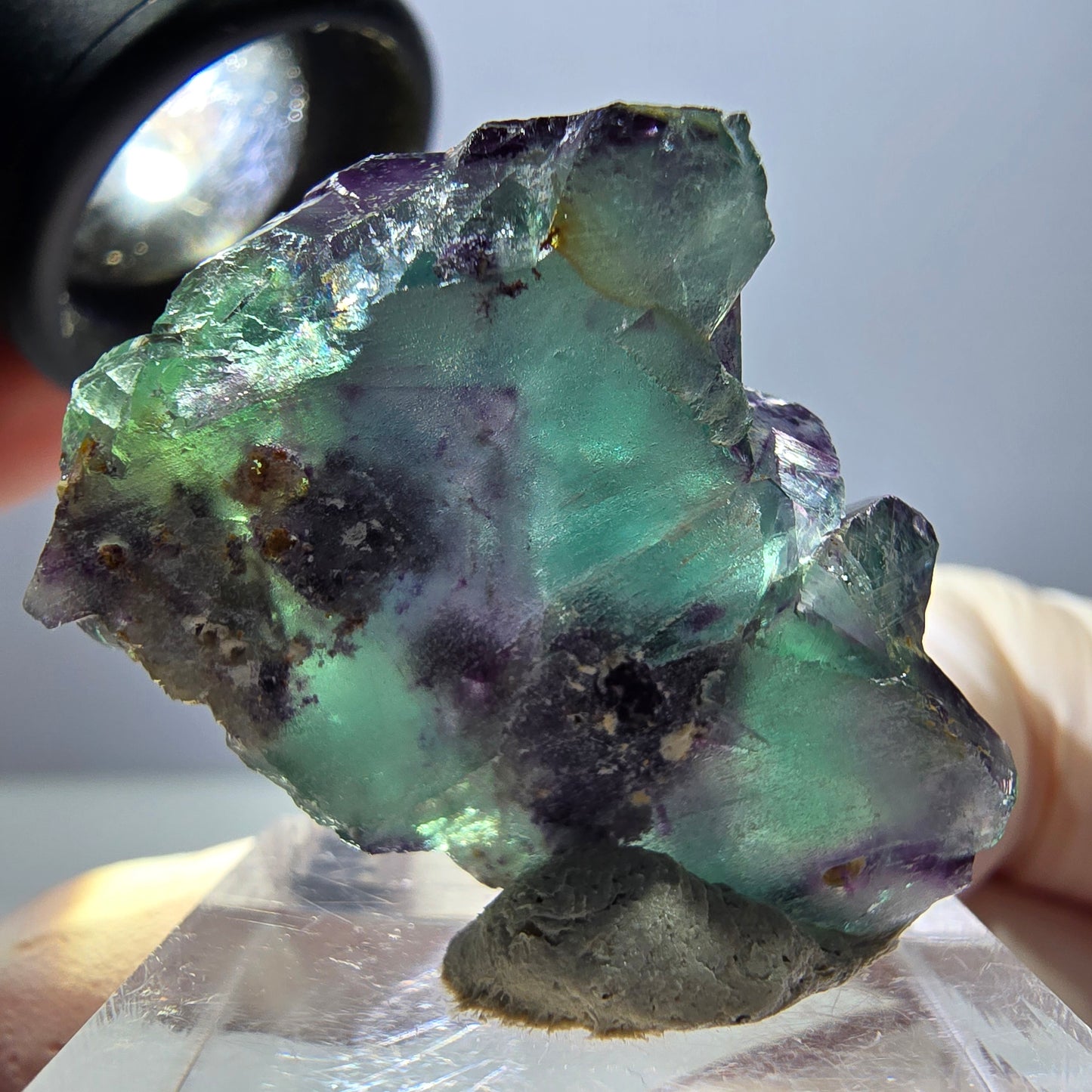 Phantom Fluorit Würfel Stufe, parkettiert grün lila Okorusu, Namibia 34*25*12mm