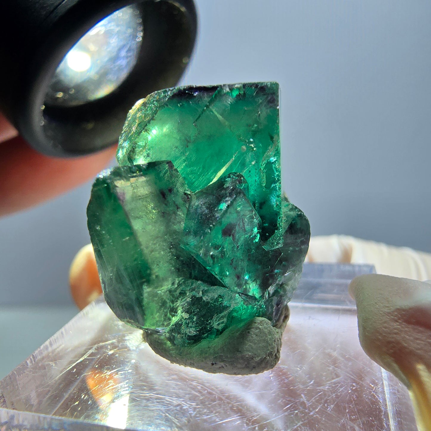 Spécimen de cube de fluorite fantôme, parqueté vert violet Okorusu, Namibie 29*18*14 mm