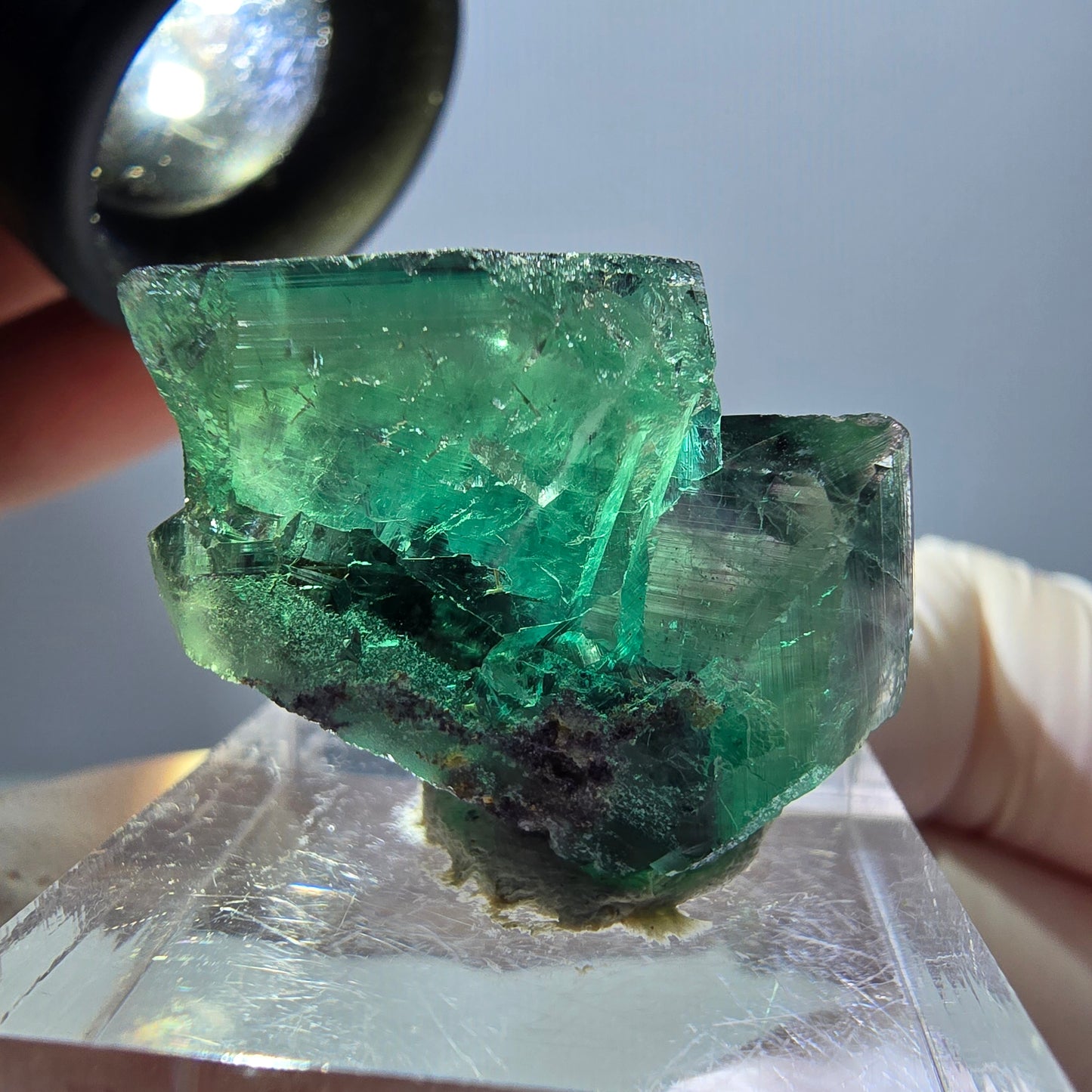 Spécimen de cube de fluorite fantôme, parqueté vert violet Okorusu, Namibie 29*18*14 mm