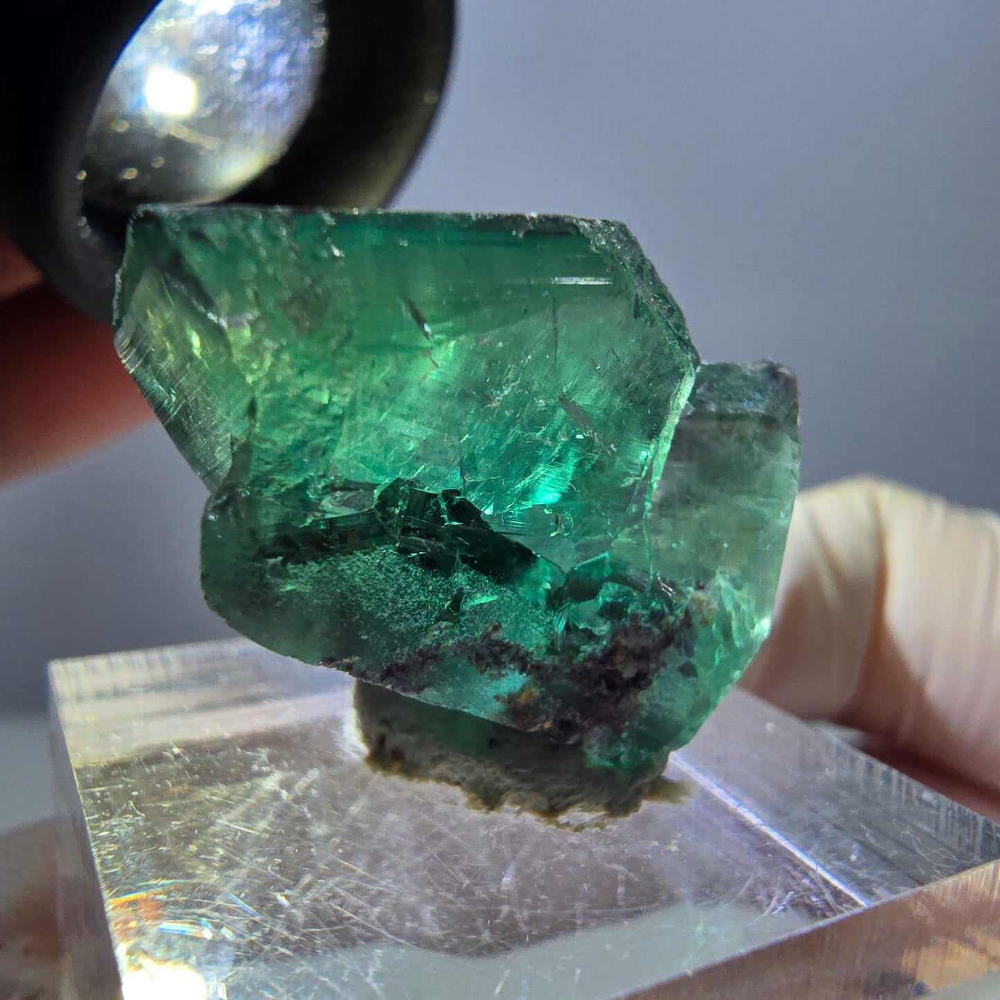 Spécimen de cube de fluorite fantôme, parqueté vert violet Okorusu, Namibie 29*18*14 mm