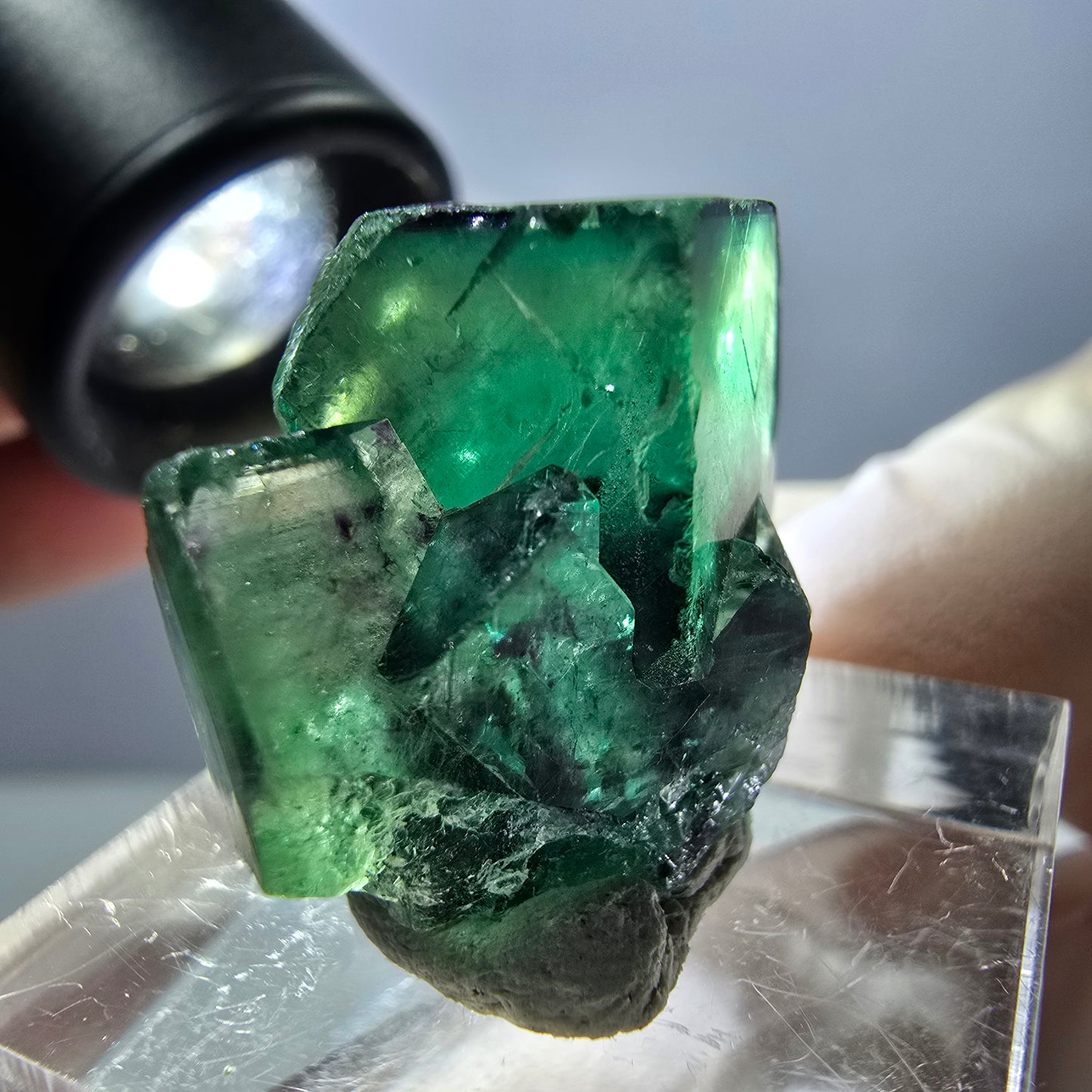 Spécimen de cube de fluorite fantôme, parqueté vert violet Okorusu, Namibie 29*18*14 mm