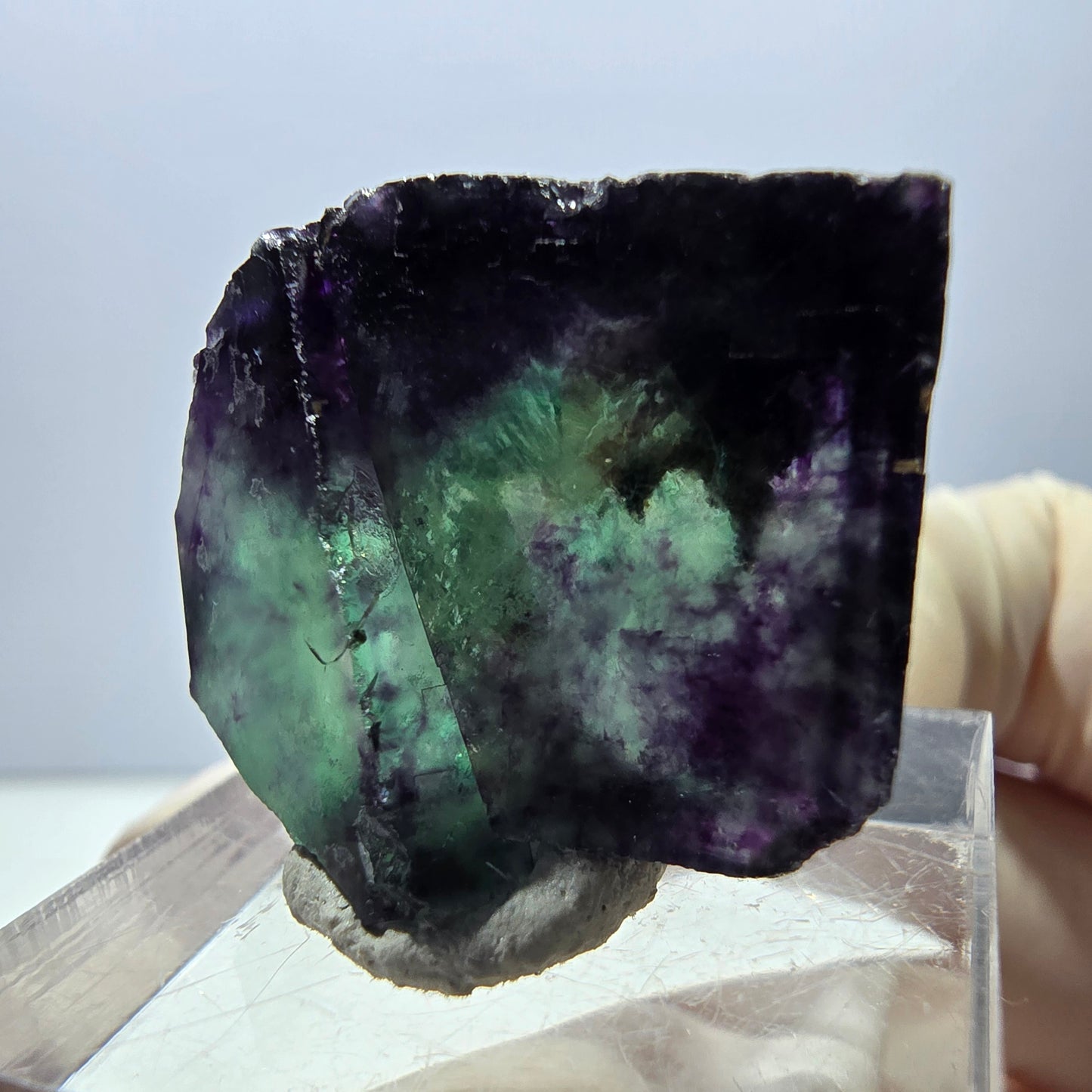 Spécimen de cube de fluorite fantôme, parqueté vert violet Okorusu, Namibie 26*22*13 mm