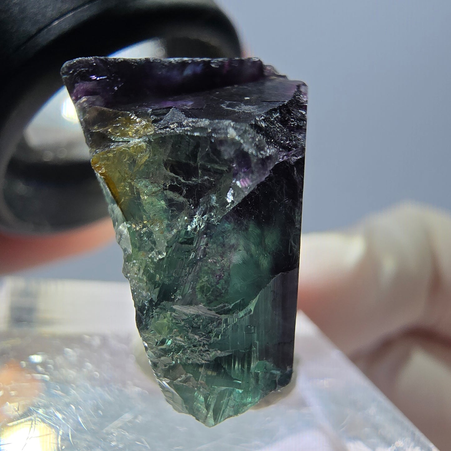 Spécimen de cube de fluorite fantôme, parqueté vert violet Okorusu, Namibie 26*22*13 mm