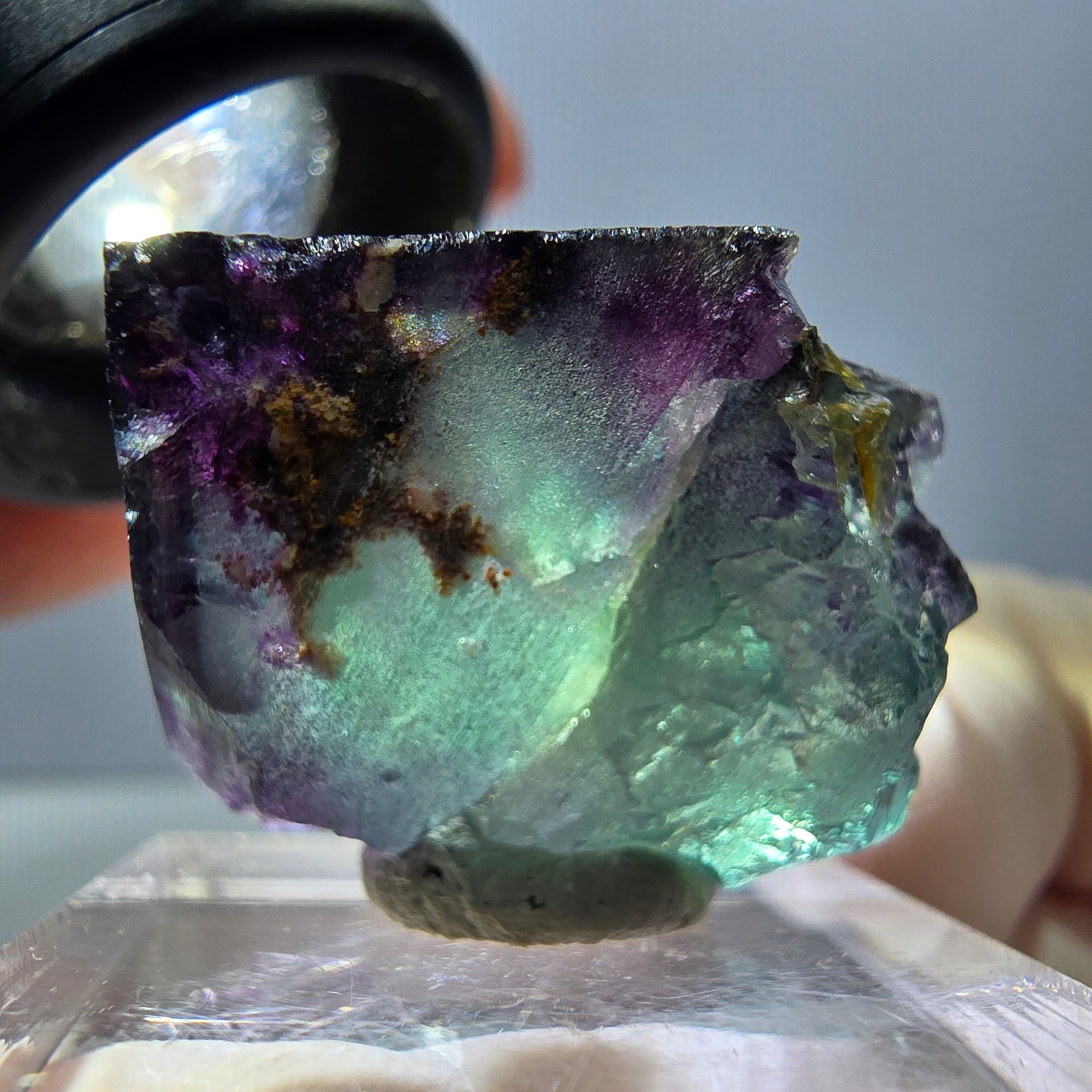Spécimen de cube de fluorite fantôme, parqueté vert violet Okorusu, Namibie 26*22*13 mm