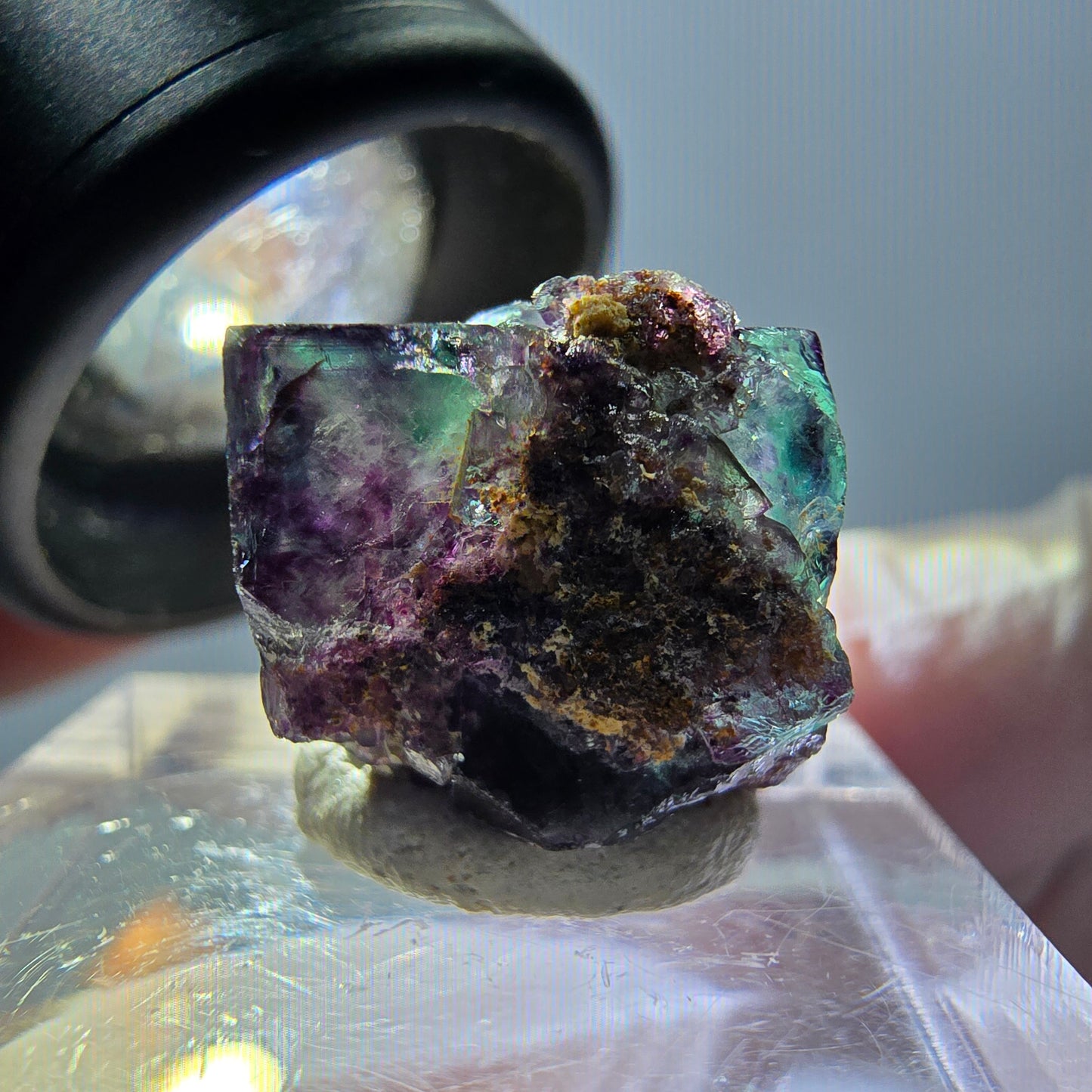 Spécimen de cube de fluorite fantôme, parqueté vert violet Okorusu, Namibie 15*15*14 mm