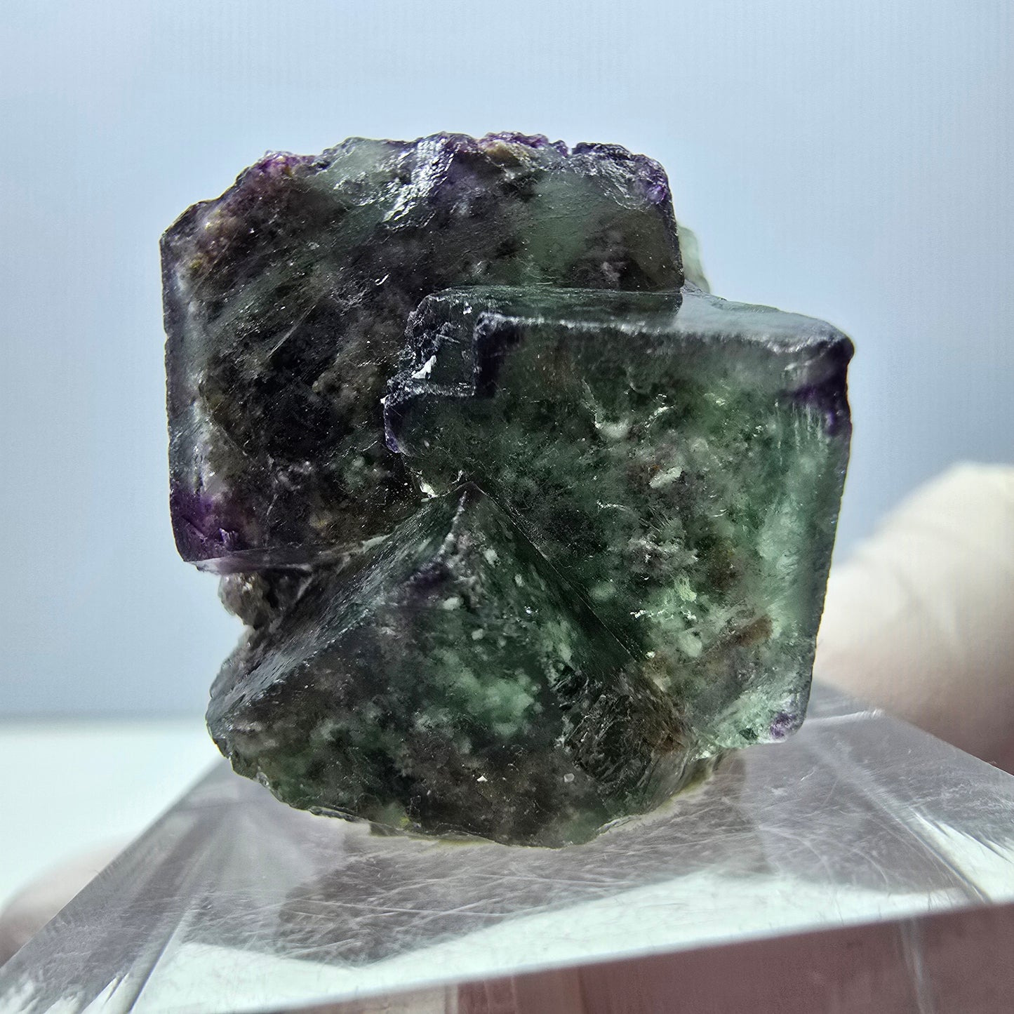 Spécimen de cube de fluorite fantôme, vert violet, Okorusu, Namibie, 24 x 20 x 20 mm
