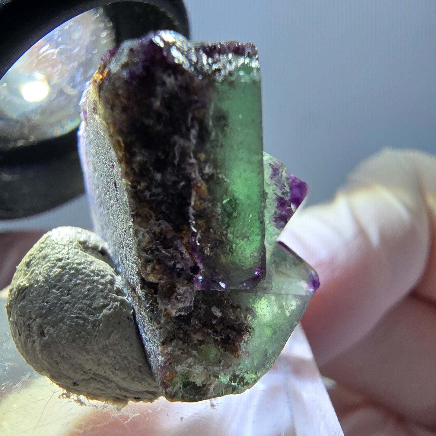 Spécimen de cube de fluorite fantôme, vert violet, Okorusu, Namibie, 24 x 20 x 20 mm