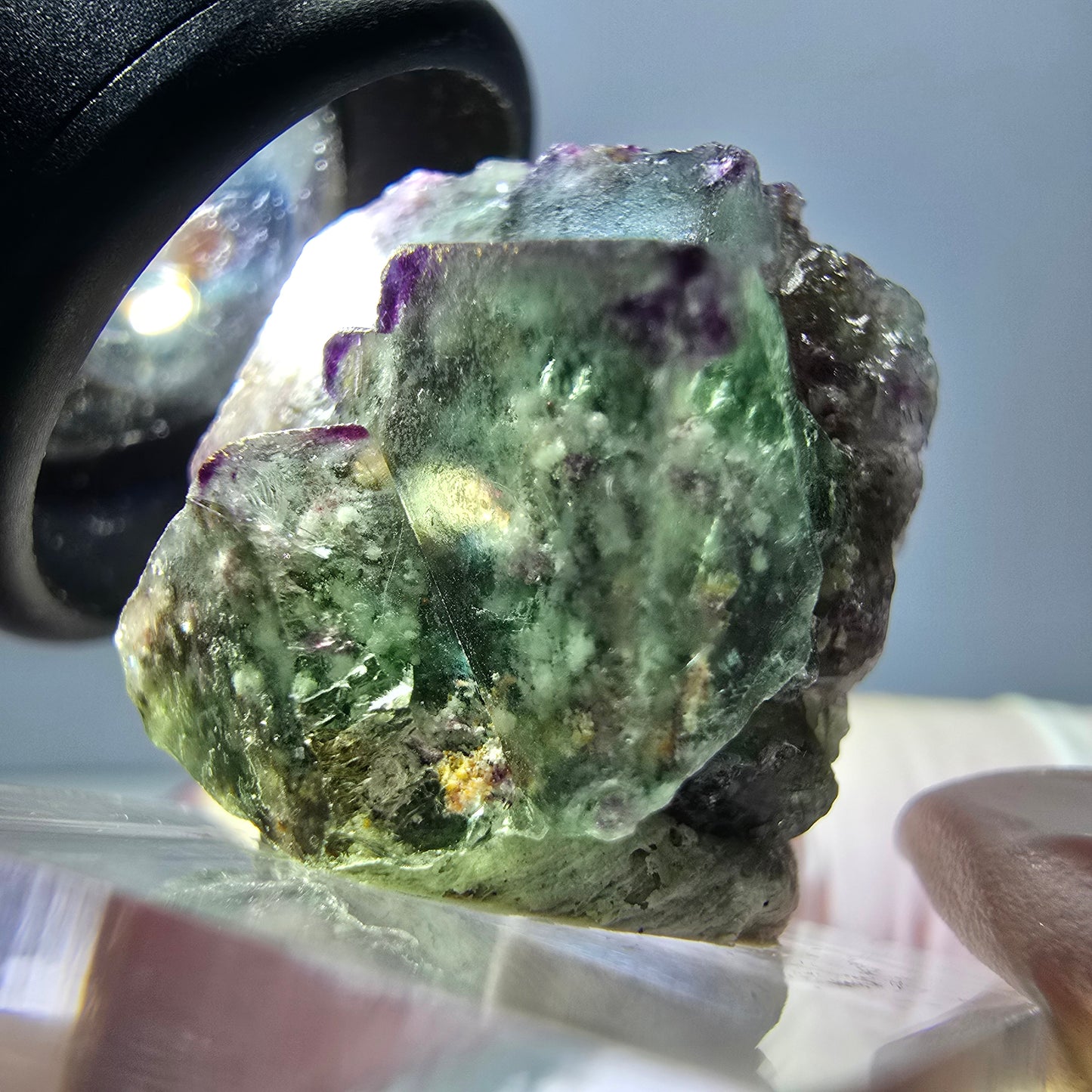 Spécimen de cube de fluorite fantôme, vert violet, Okorusu, Namibie, 24 x 20 x 20 mm