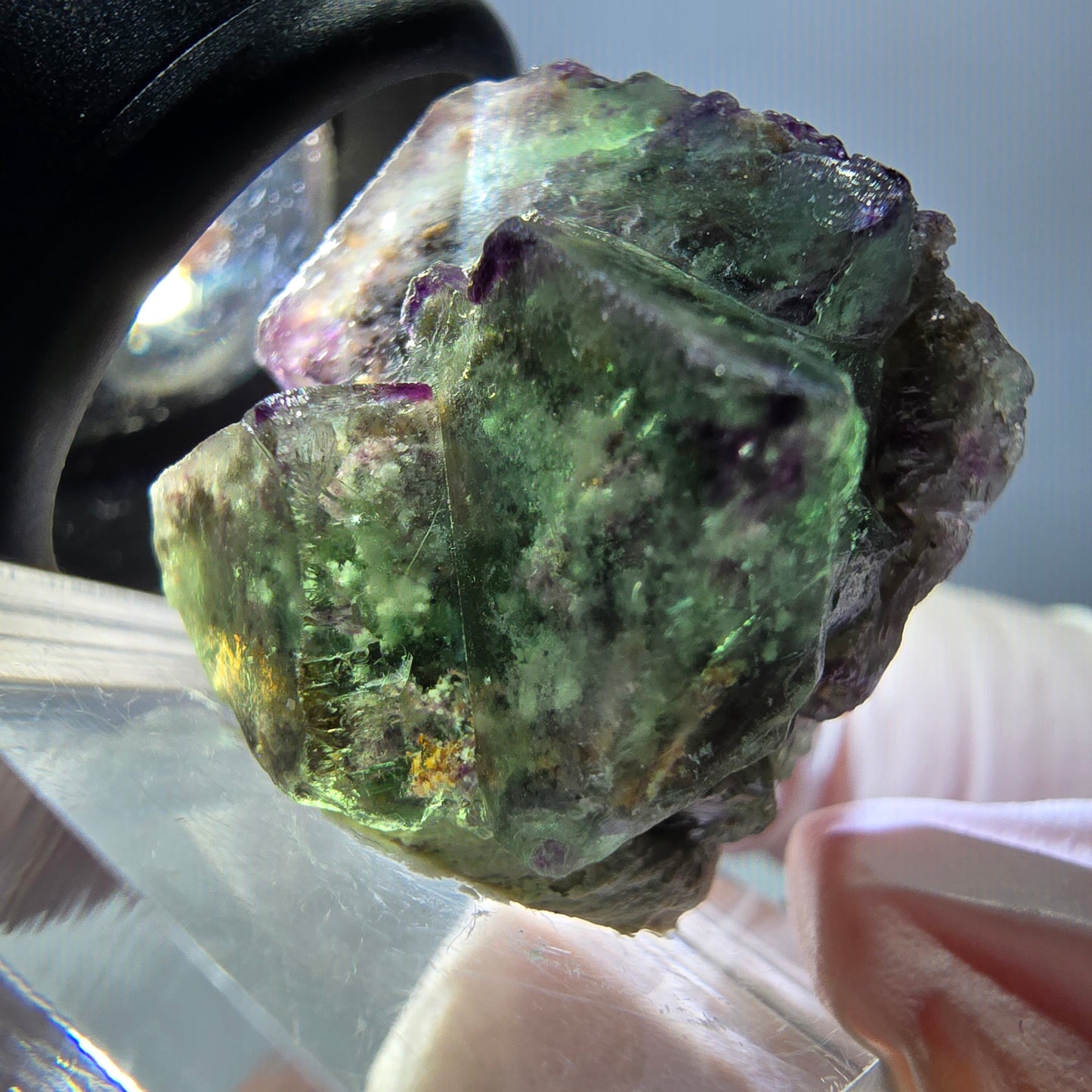 Spécimen de cube de fluorite fantôme, vert violet, Okorusu, Namibie, 24 x 20 x 20 mm