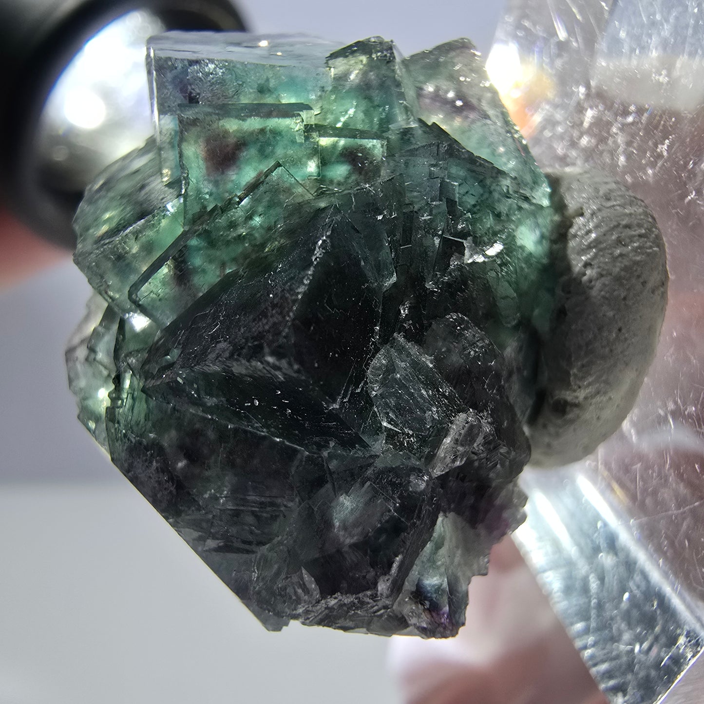 Spécimen de cube de fluorite fantôme, parqueté vert violet Okorusu, Namibie 27*24*17 mm