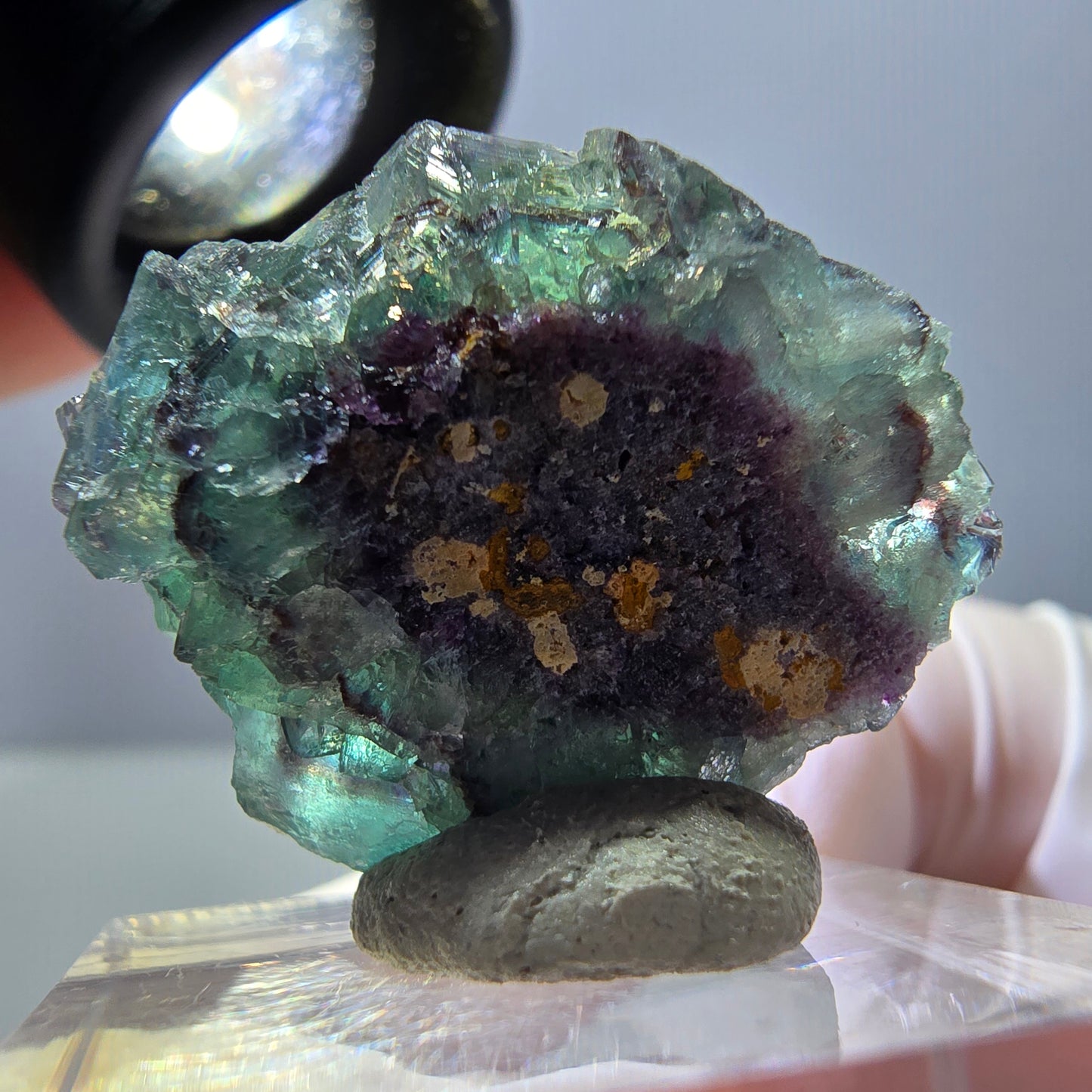 Spécimen de cube de fluorite fantôme, parqueté vert violet Okorusu, Namibie 27*24*17 mm