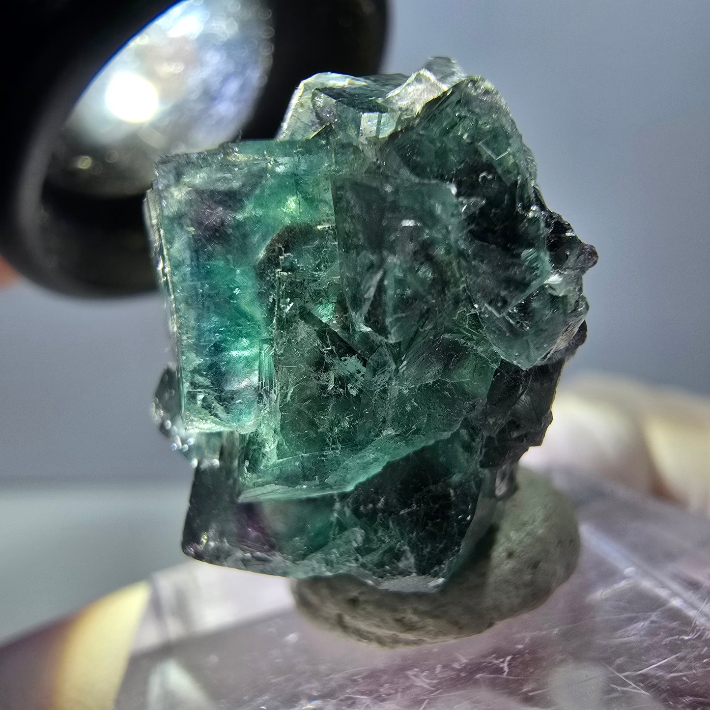 Spécimen de cube de fluorite fantôme, parqueté vert violet Okorusu, Namibie 27*24*17 mm