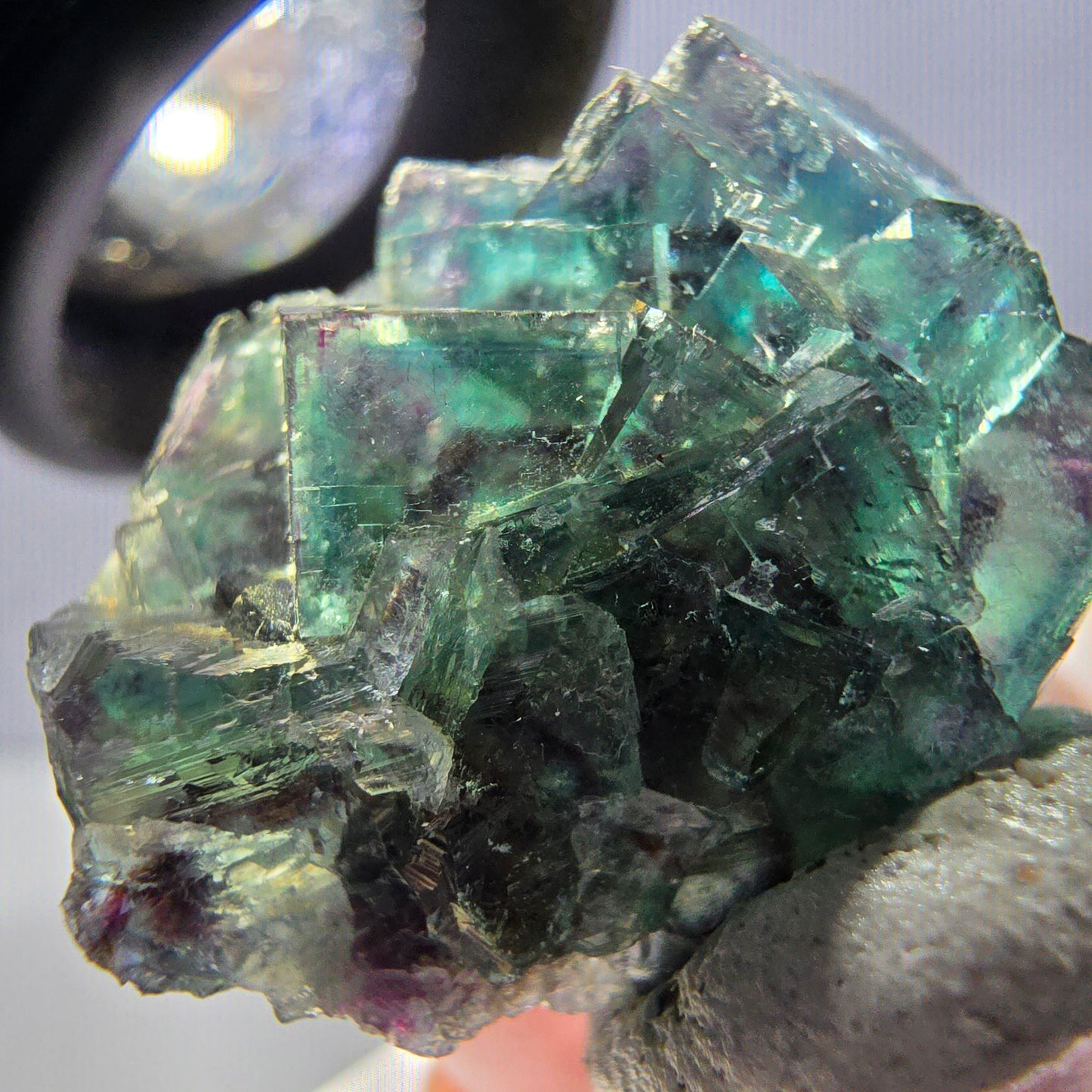 Spécimen de cube de fluorite fantôme, parqueté vert violet Okorusu, Namibie 27*24*17 mm