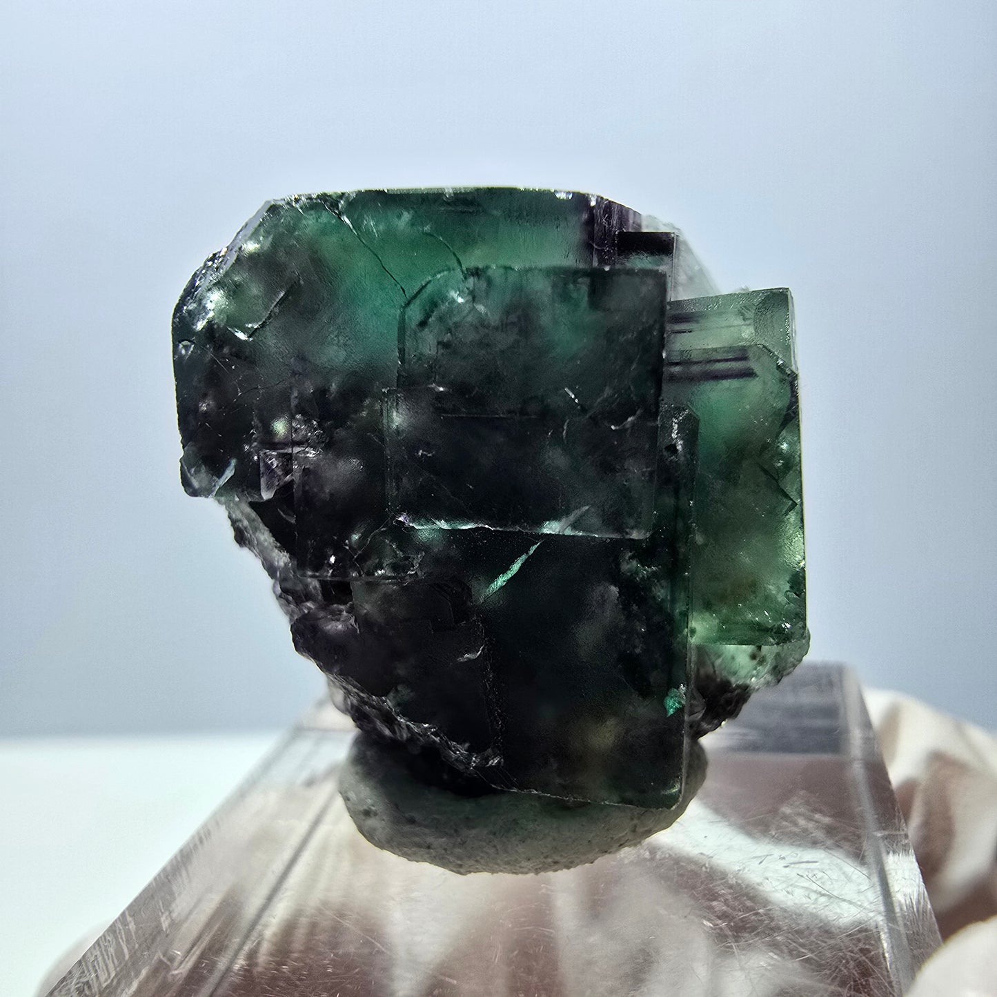 Spécimen de cube de fluorite fantôme, parqueté vert violet Okorusu, Namibie 26*25*16 mm