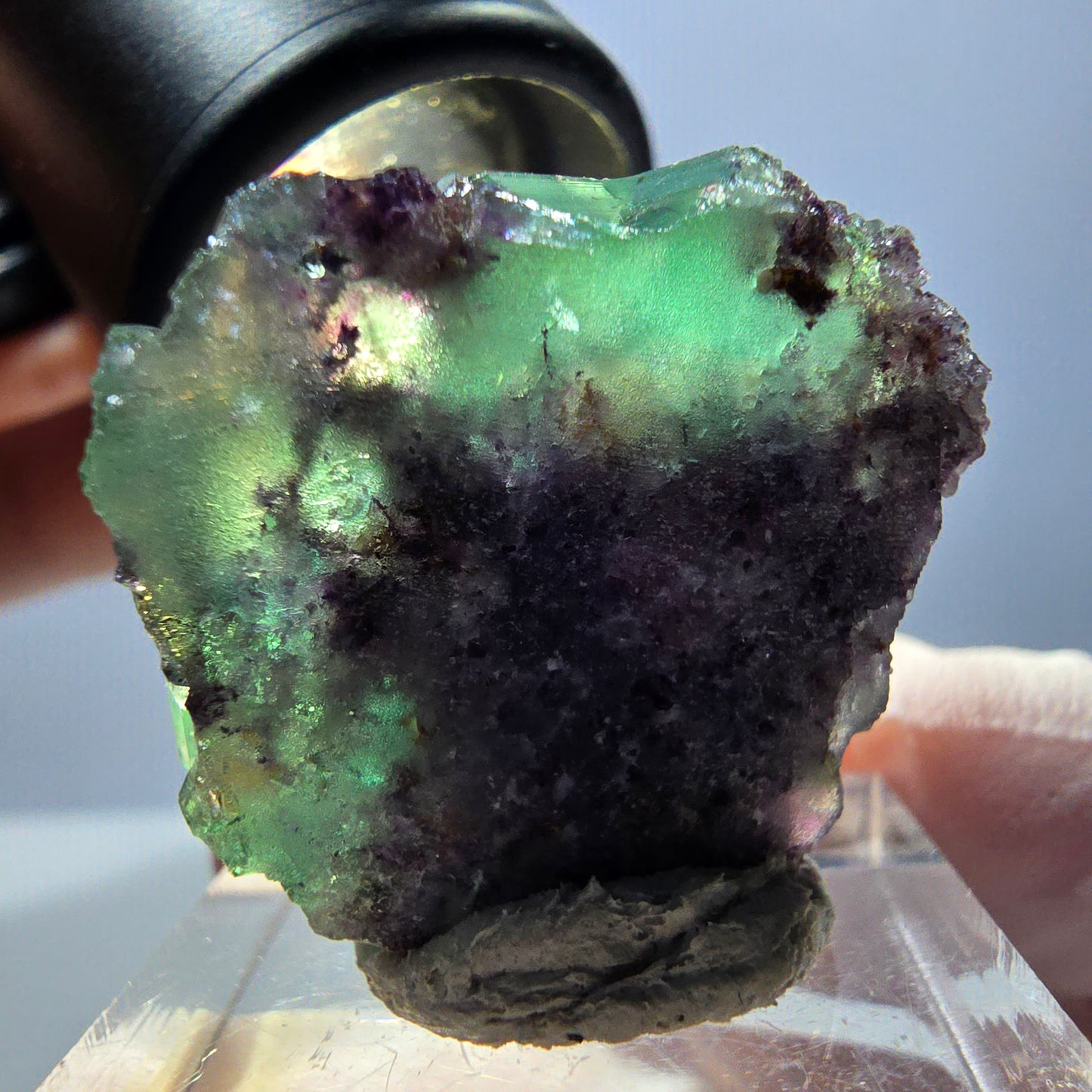 Spécimen de cube de fluorite fantôme, parqueté vert violet Okorusu, Namibie 26*25*16 mm