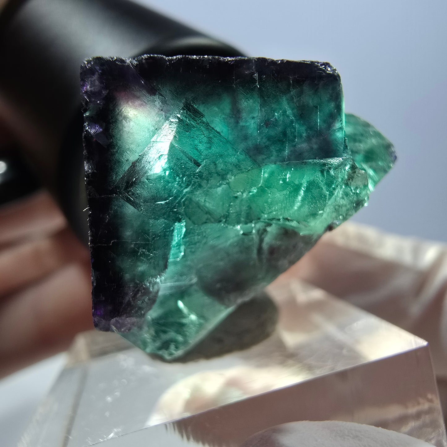 Spécimen de cube de fluorite fantôme, parqueté vert violet Okorusu, Namibie 28*24*22 mm