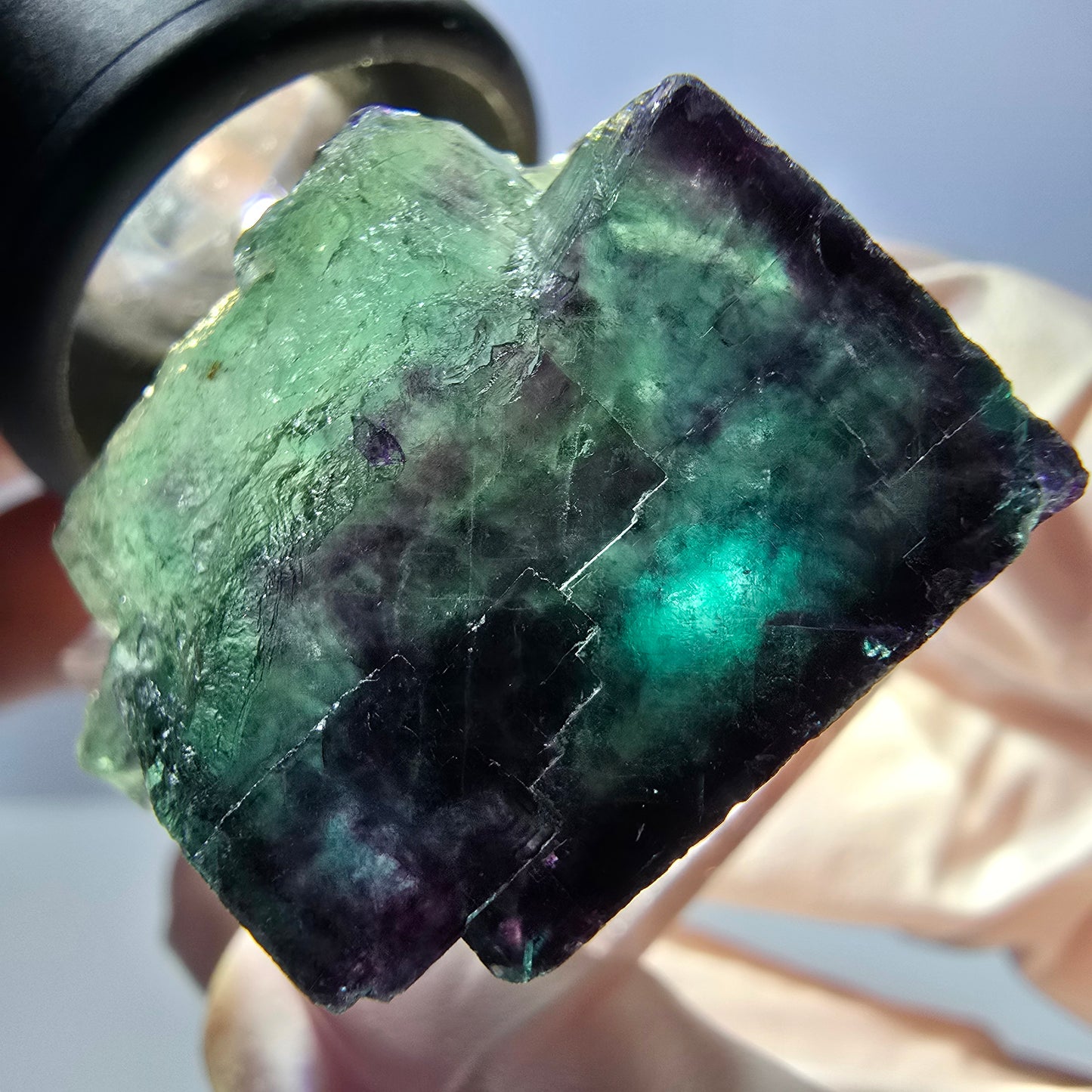 Spécimen de cube de fluorite fantôme, parqueté vert violet Okorusu, Namibie 28*24*22 mm