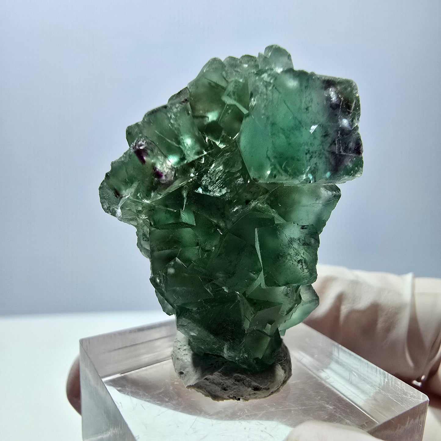 Spécimen de cube de fluorite fantôme, vert violet, Okorusu, Namibie, 34 x 27 x 13 mm