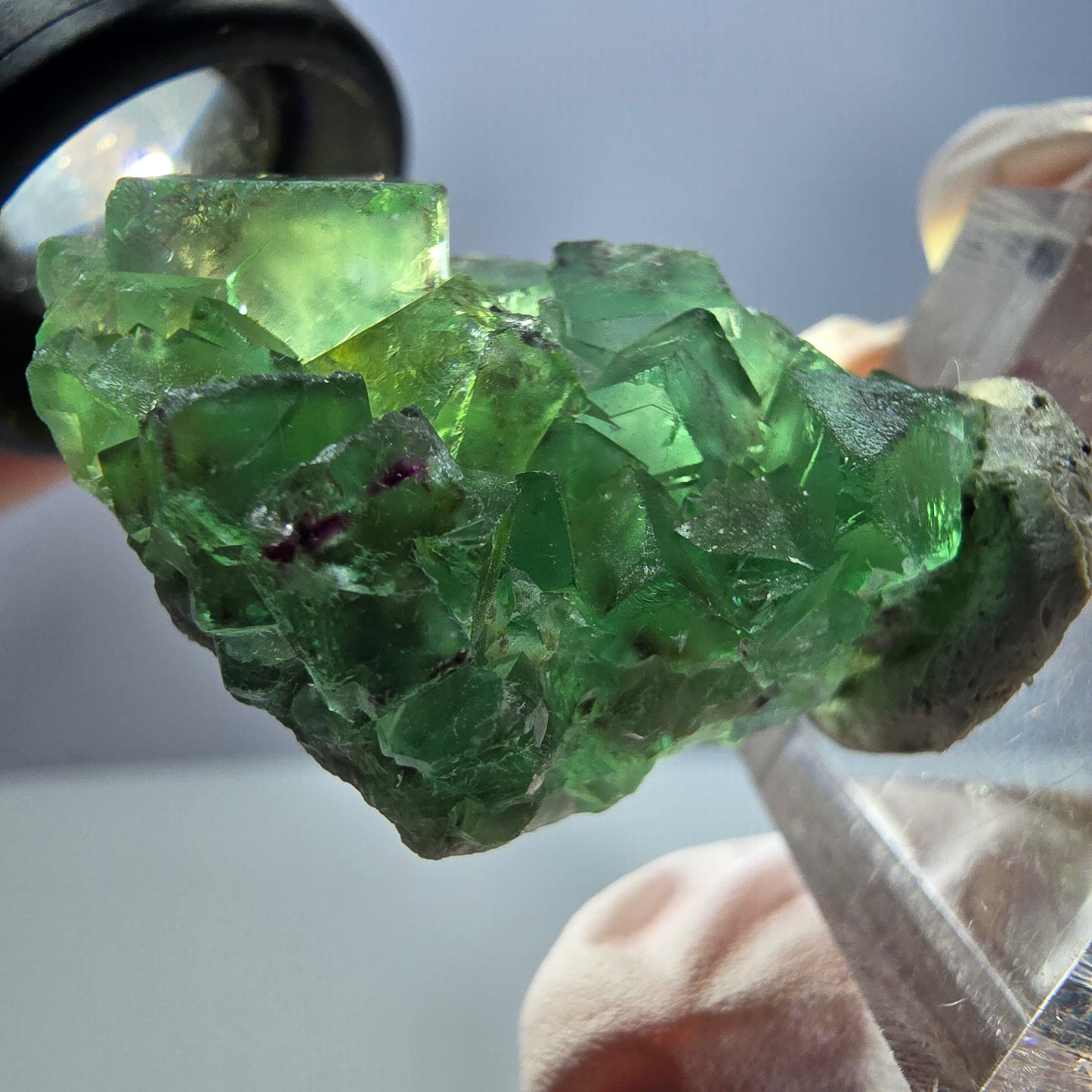 Spécimen de cube de fluorite fantôme, vert violet, Okorusu, Namibie, 34 x 27 x 13 mm