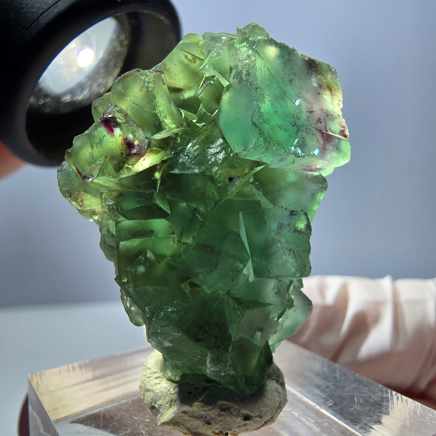 Spécimen de cube de fluorite fantôme, vert violet, Okorusu, Namibie, 34 x 27 x 13 mm