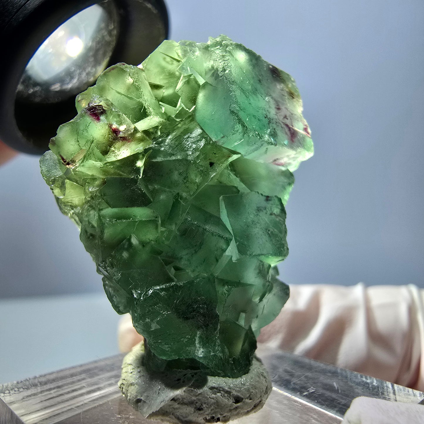 Spécimen de cube de fluorite fantôme, vert violet, Okorusu, Namibie, 34 x 27 x 13 mm