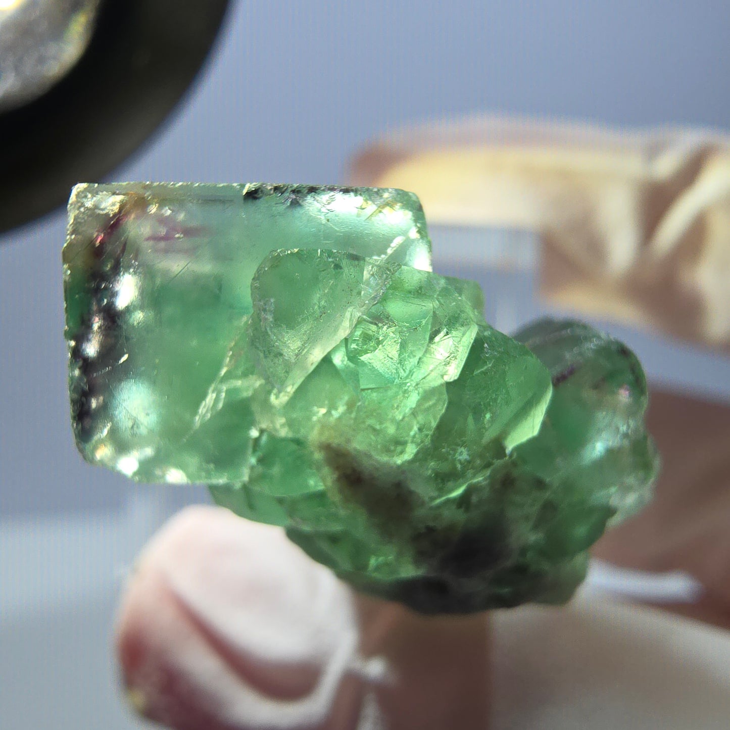 Spécimen de cube de fluorite fantôme, vert violet, Okorusu, Namibie, 34 x 27 x 13 mm