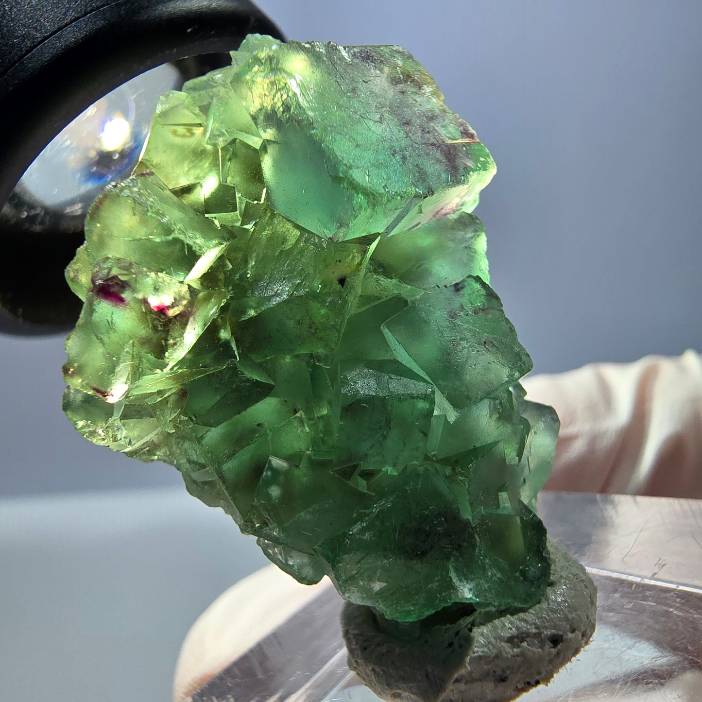 Spécimen de cube de fluorite fantôme, vert violet, Okorusu, Namibie, 34 x 27 x 13 mm