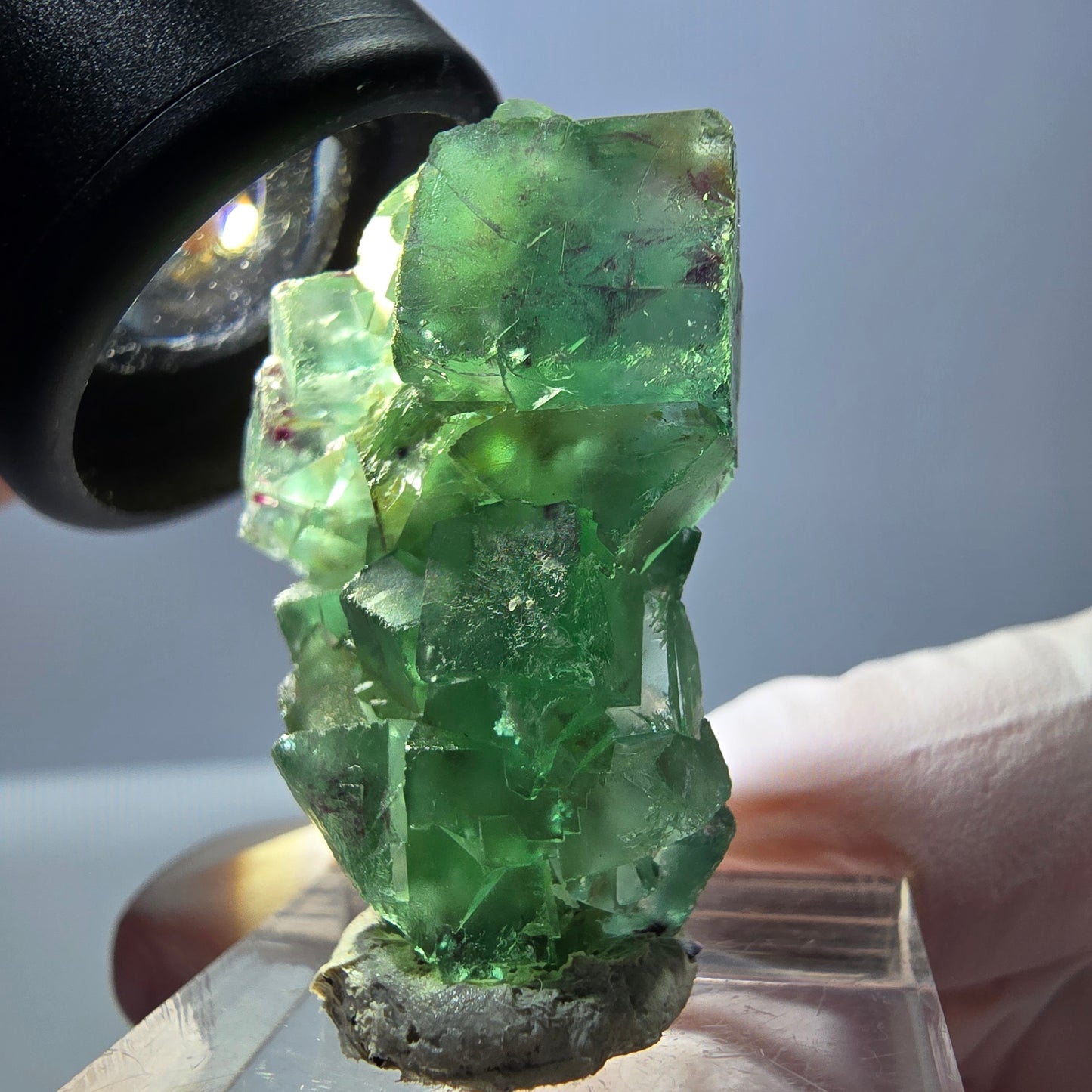 Spécimen de cube de fluorite fantôme, vert violet, Okorusu, Namibie, 34 x 27 x 13 mm