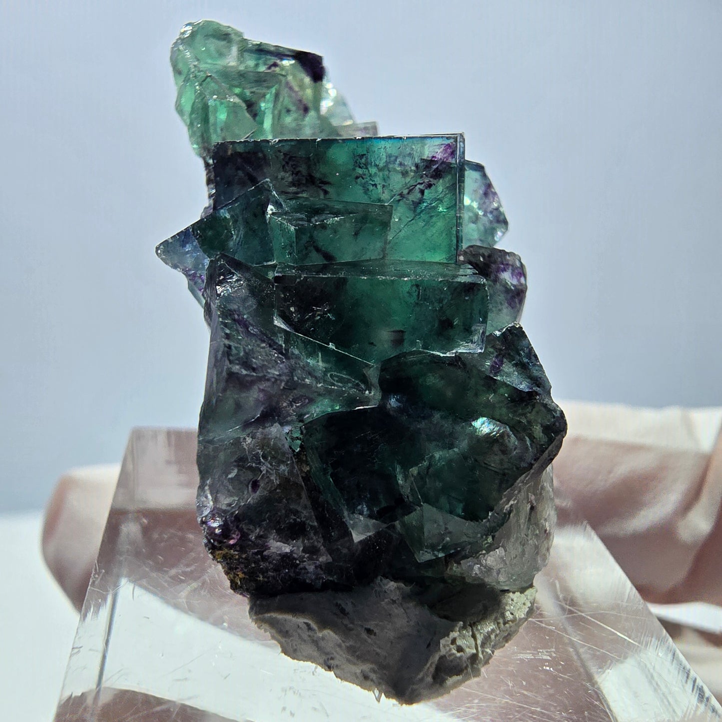 Spécimen de cube de fluorite fantôme, parqueté vert violet Okorusu, Namibie 37*22*13 mm