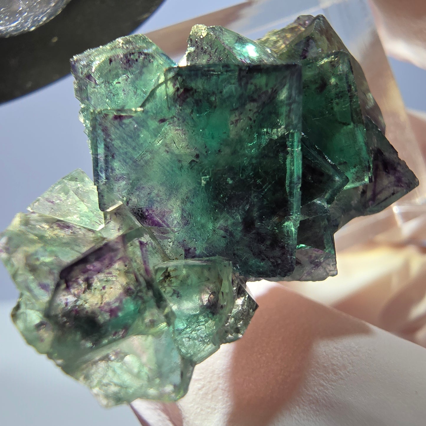 Spécimen de cube de fluorite fantôme, parqueté vert violet Okorusu, Namibie 37*22*13 mm