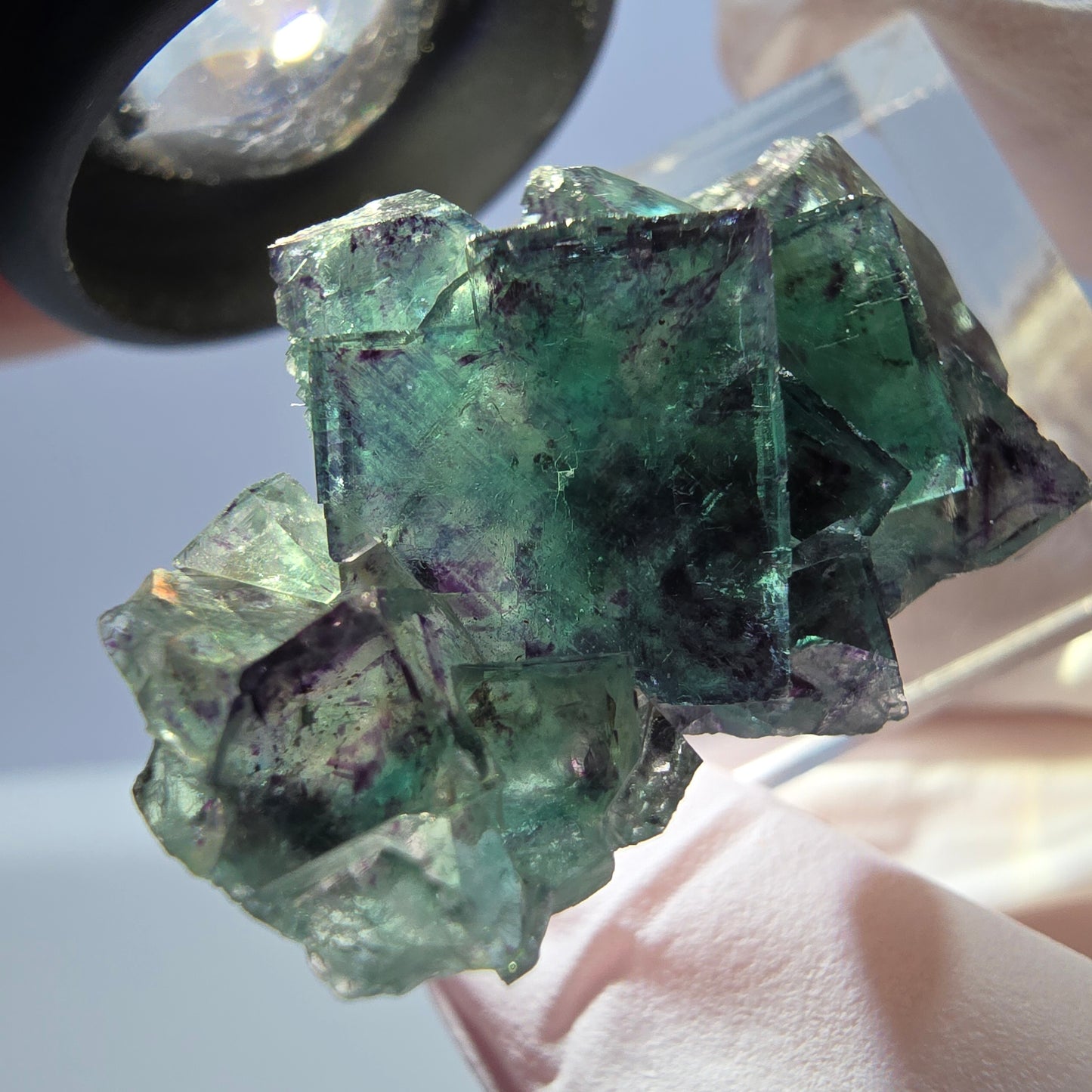 Spécimen de cube de fluorite fantôme, parqueté vert violet Okorusu, Namibie 37*22*13 mm