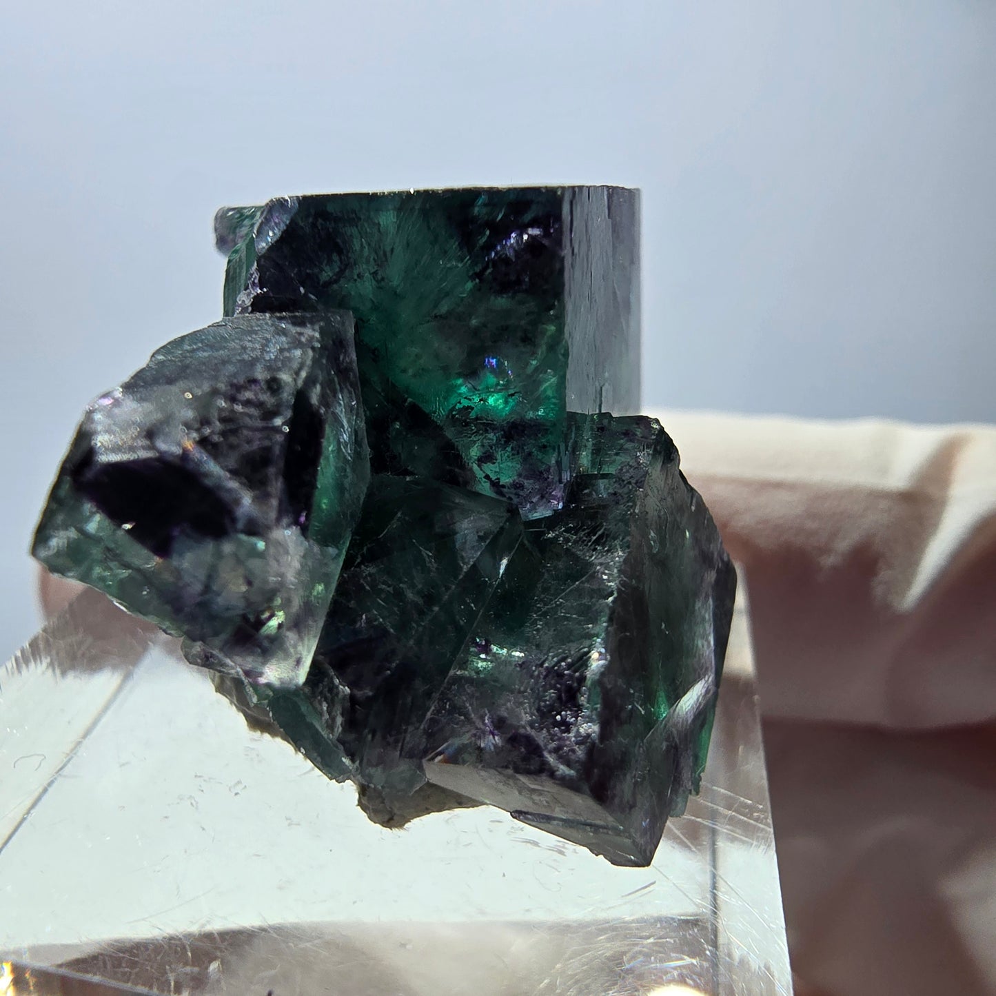 Spécimen de cube de fluorite fantôme, parqueté vert violet Okorusu, Namibie 31*25*20 mm