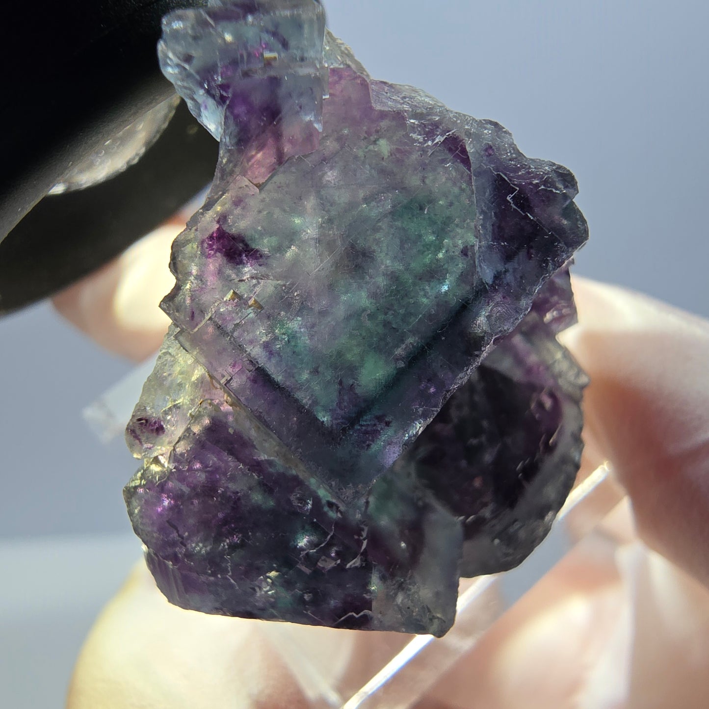 Spécimen de cube de fluorite fantôme, parqueté vert violet Okorusu, Namibie 32*28*17 mm