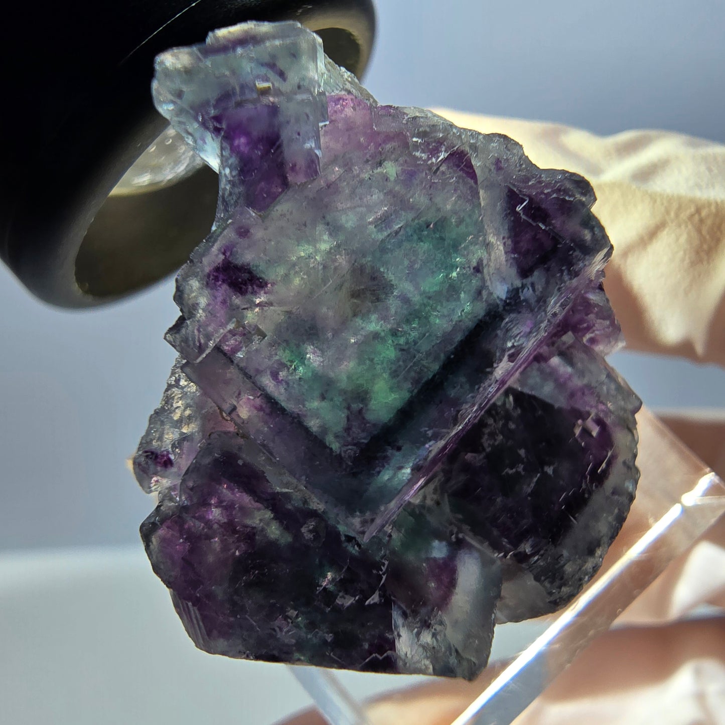 Spécimen de cube de fluorite fantôme, parqueté vert violet Okorusu, Namibie 32*28*17 mm
