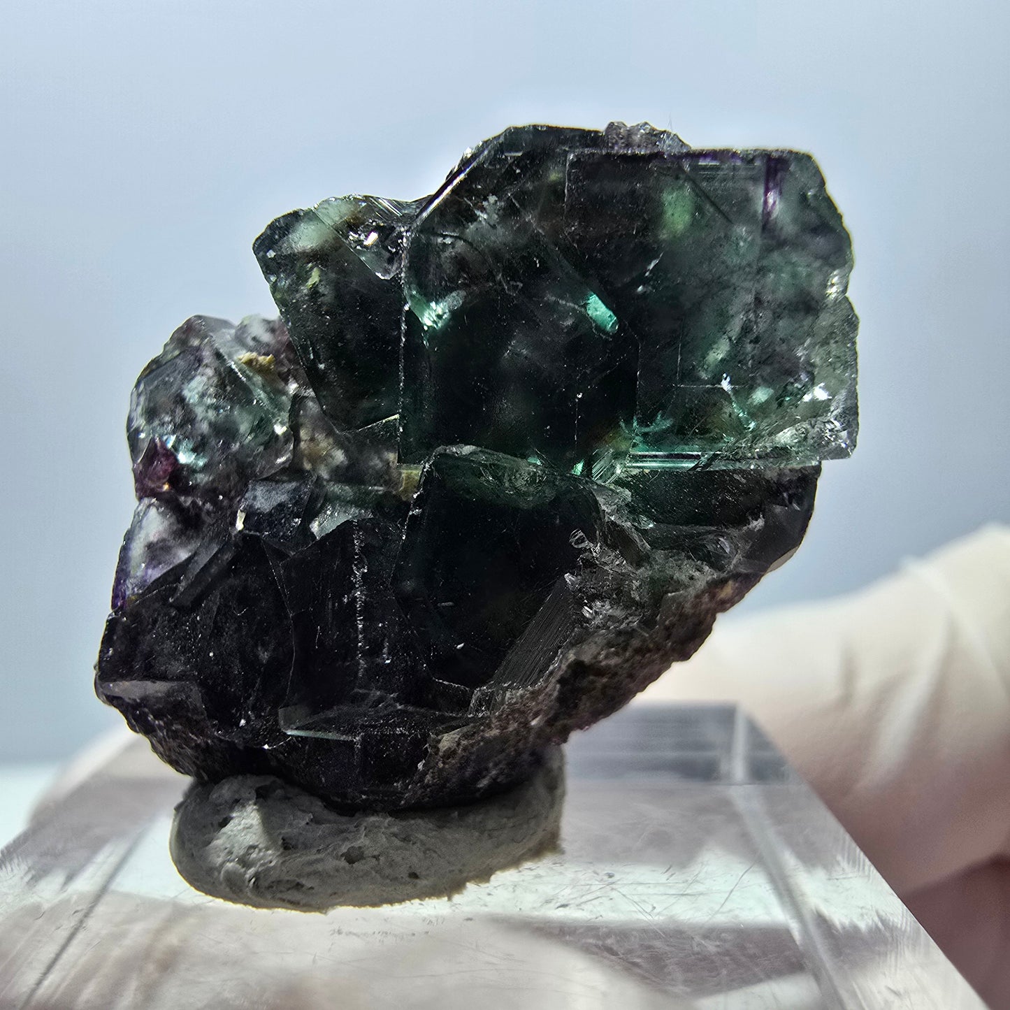 Spécimen de cube de fluorite fantôme, parqueté vert violet Okorusu, Namibie 27 x 20 x 12 mm