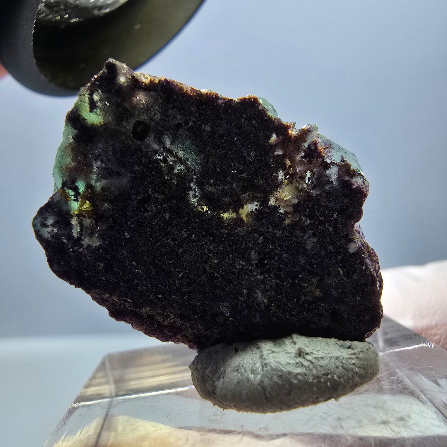Spécimen de cube de fluorite fantôme, parqueté vert violet Okorusu, Namibie 27 x 20 x 12 mm
