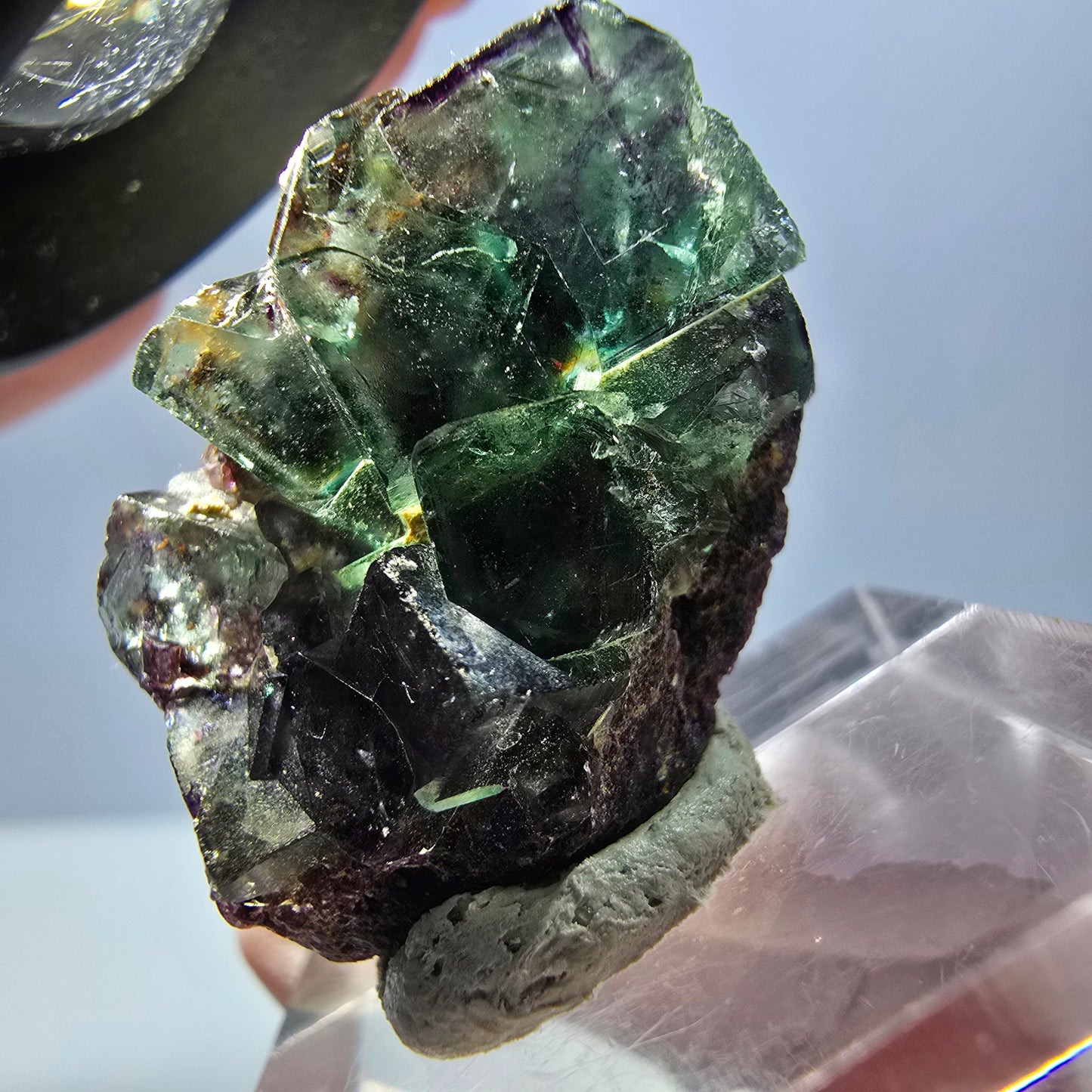 Spécimen de cube de fluorite fantôme, parqueté vert violet Okorusu, Namibie 27 x 20 x 12 mm