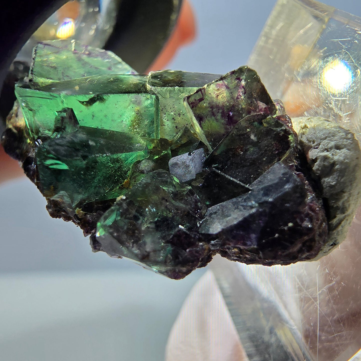 Spécimen de cube de fluorite fantôme, parqueté vert violet Okorusu, Namibie 27 x 20 x 12 mm