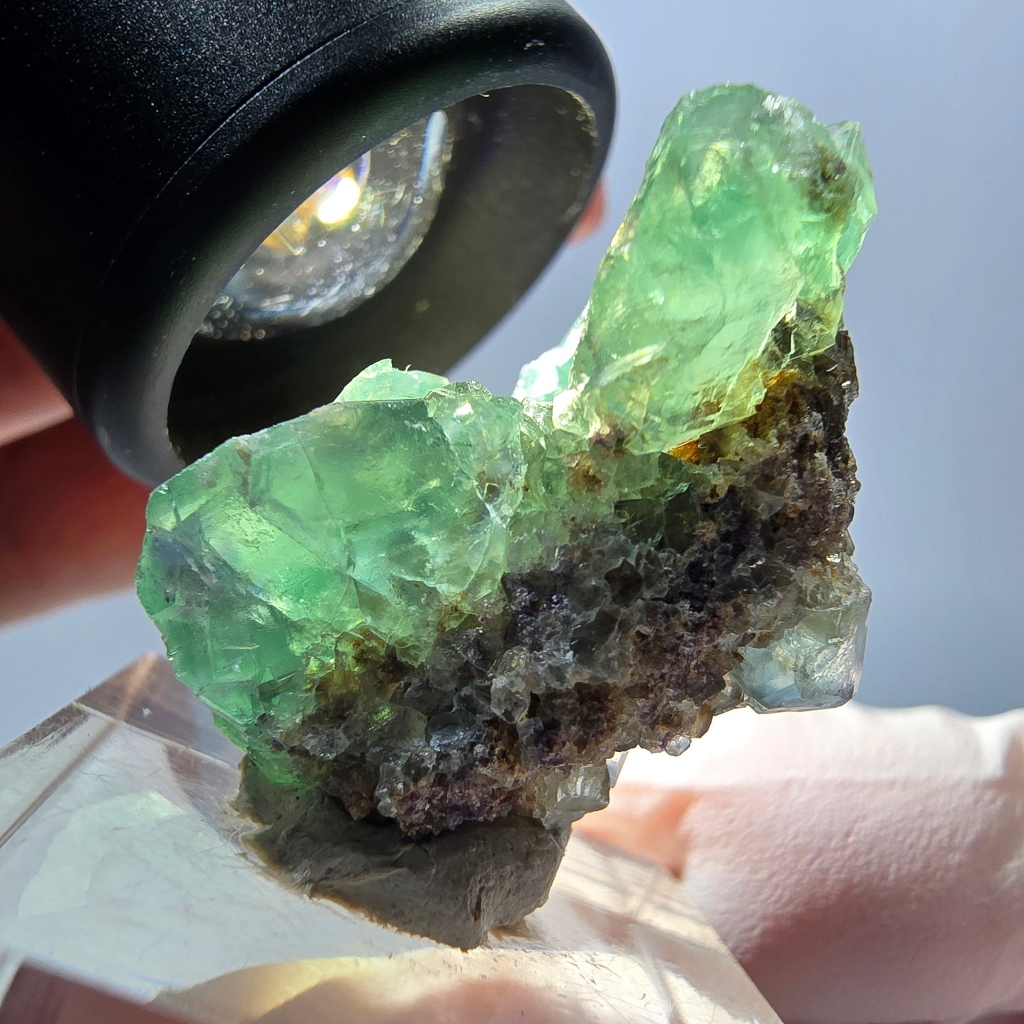 Spécimen de cube de fluorite fantôme, vert violet, Okorusu, Namibie, 32 x 20 x 18 mm