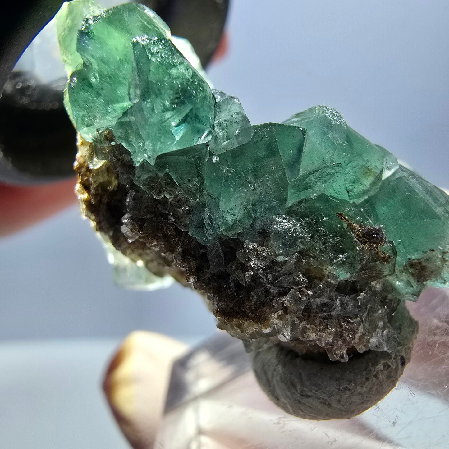 Spécimen de cube de fluorite fantôme, vert violet, Okorusu, Namibie, 32 x 20 x 18 mm
