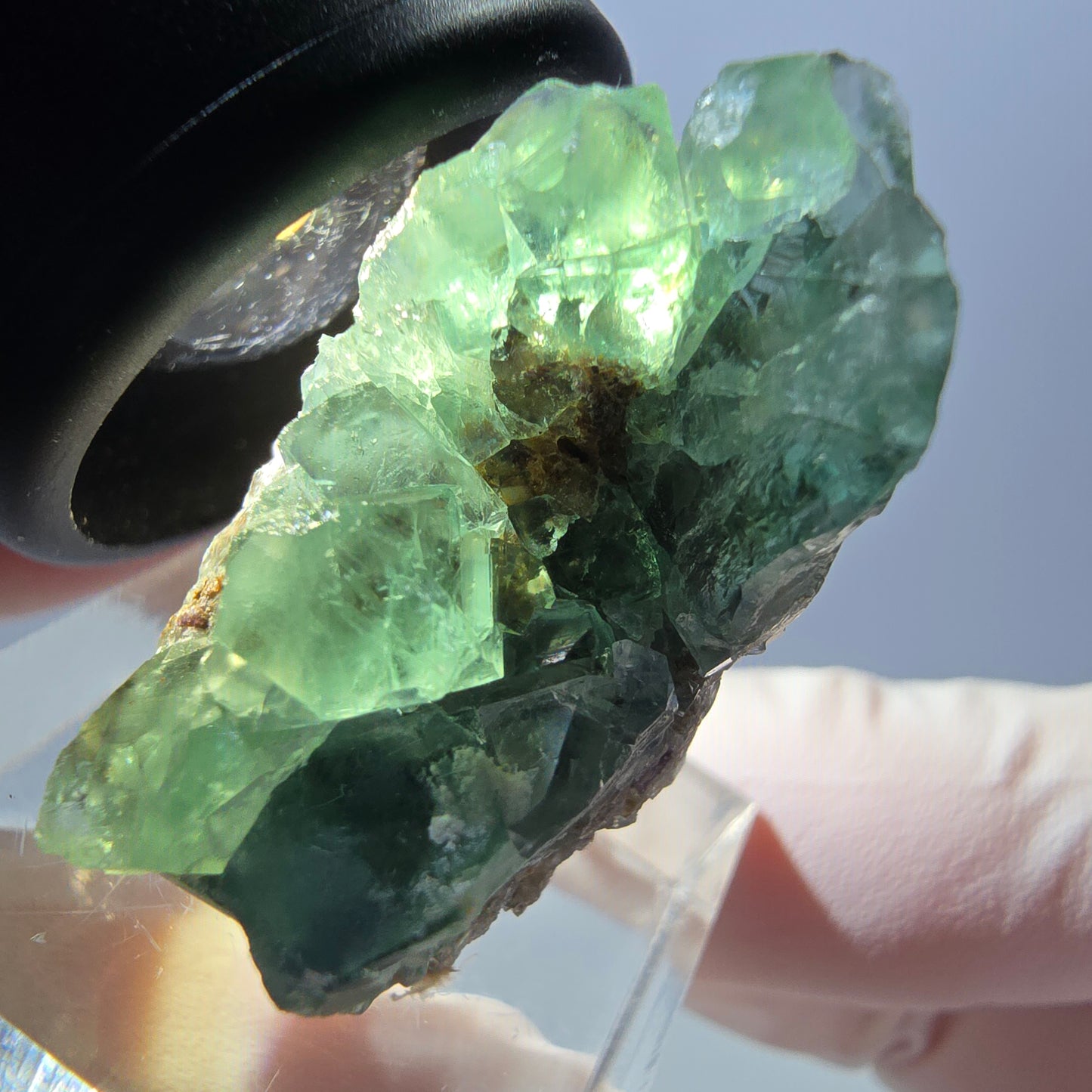 Spécimen de cube de fluorite fantôme, vert violet, Okorusu, Namibie, 32 x 20 x 18 mm