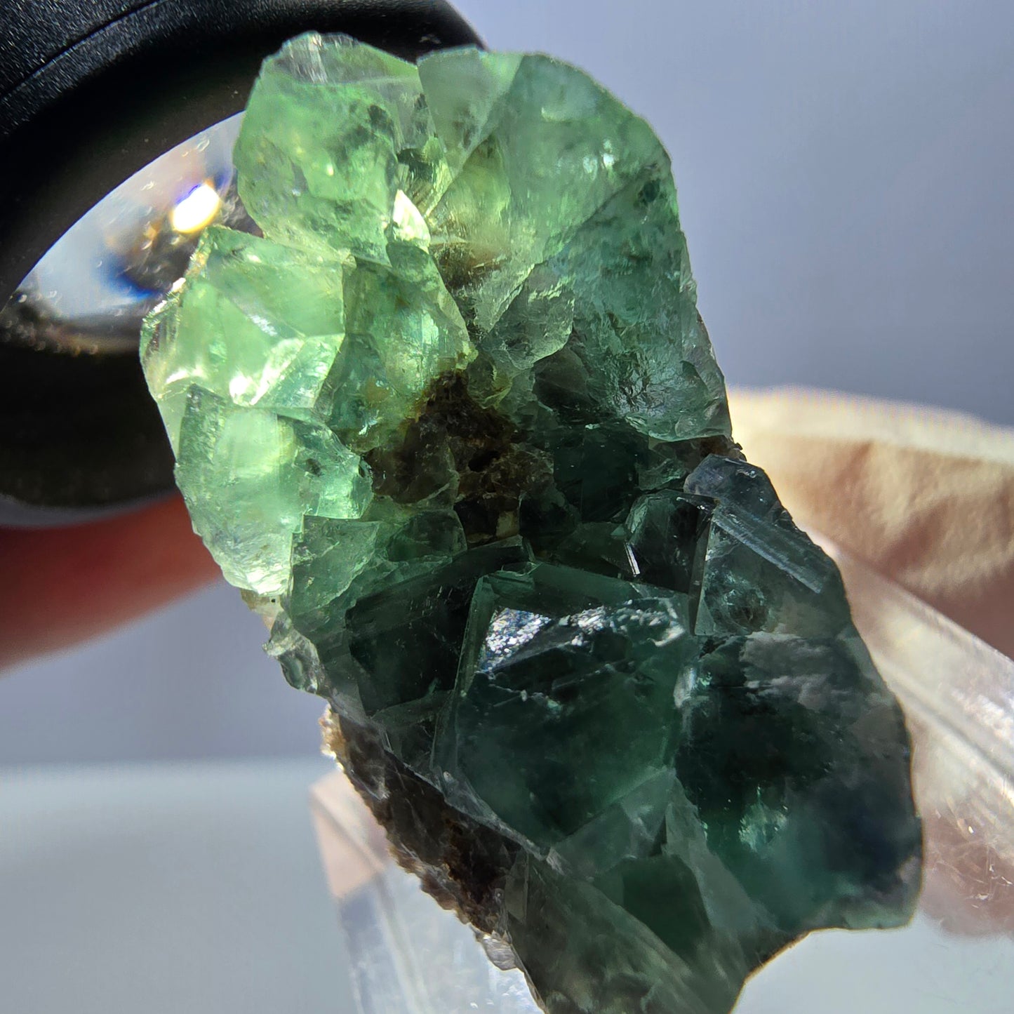 Spécimen de cube de fluorite fantôme, vert violet, Okorusu, Namibie, 32 x 20 x 18 mm