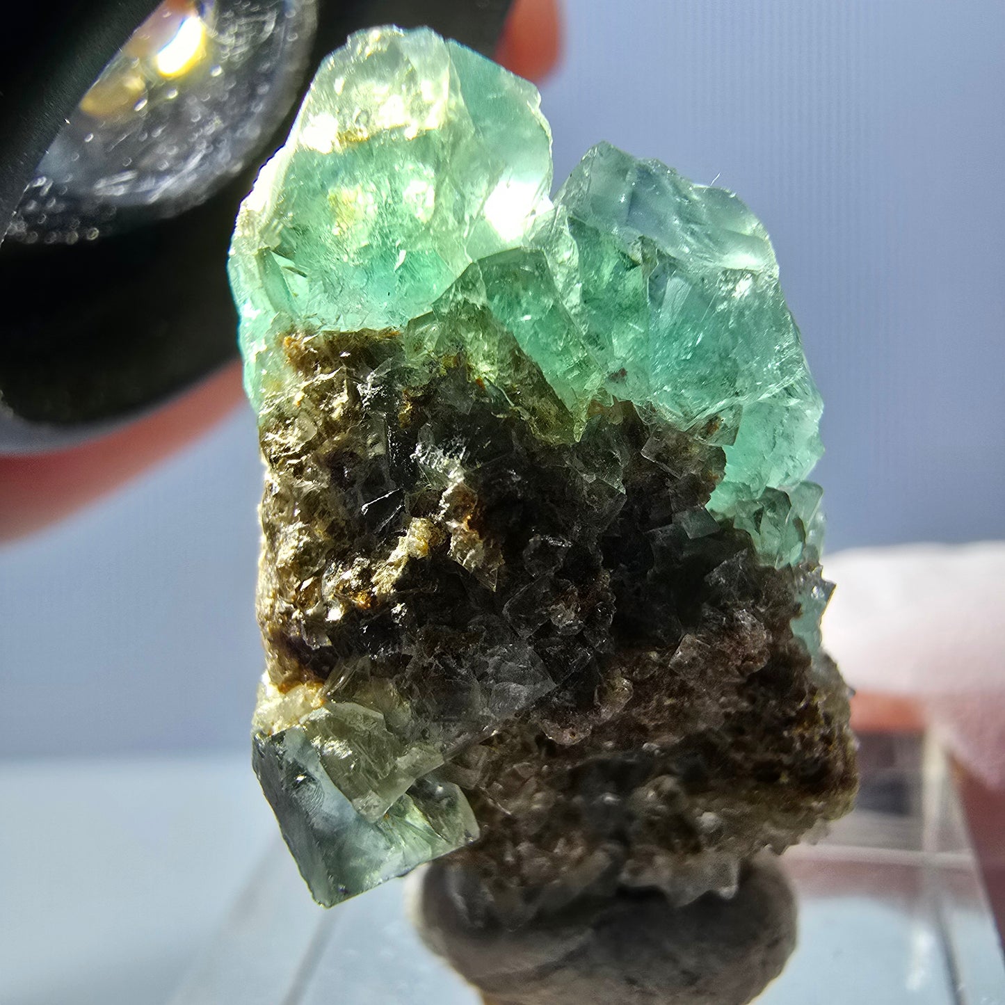Spécimen de cube de fluorite fantôme, vert violet, Okorusu, Namibie, 32 x 20 x 18 mm