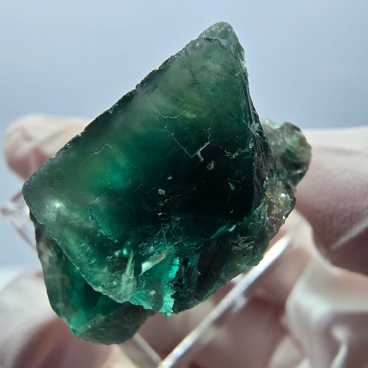 Spécimen de cube de fluorite fantôme, vert violet, Okorusu, Namibie, 27 x 22 x 15 mm