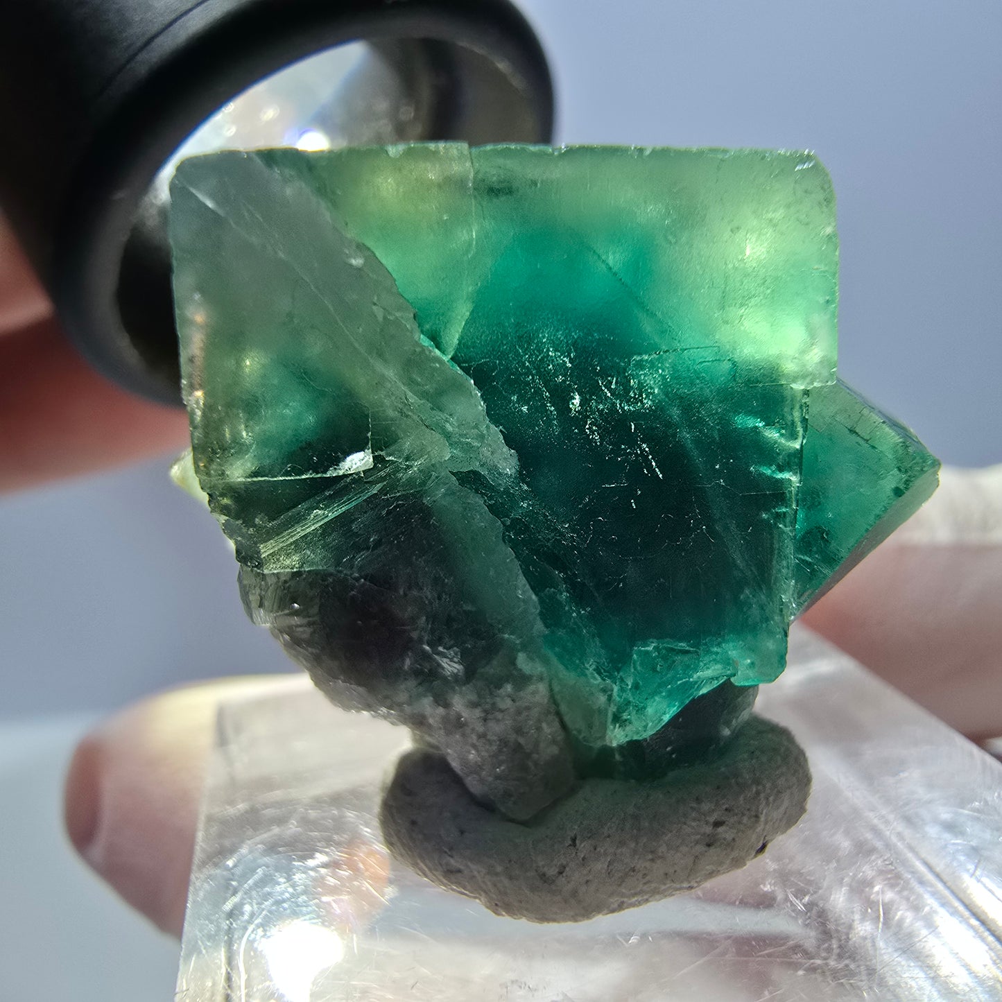 Spécimen de cube de fluorite fantôme, vert violet, Okorusu, Namibie, 27 x 22 x 15 mm